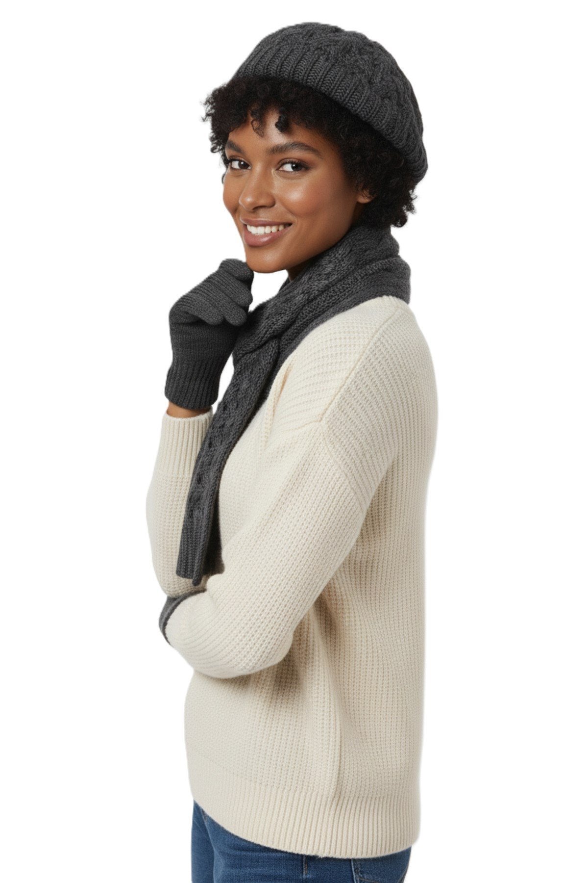 Kadın Kışlık Örgü Bere, Atkı ve Eldiven Takımı