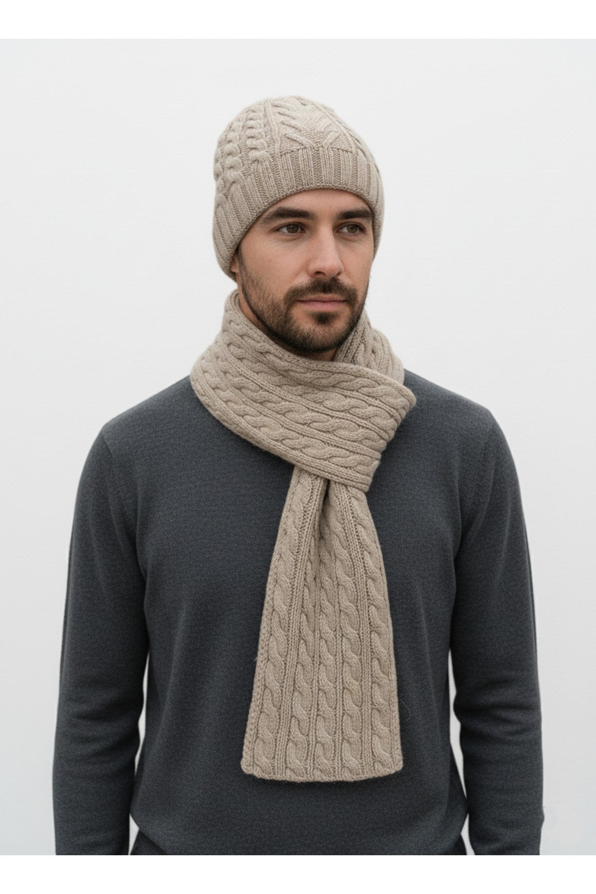 Erkek Yün Kışlık Örme Bere Atkı İkili Set Takım