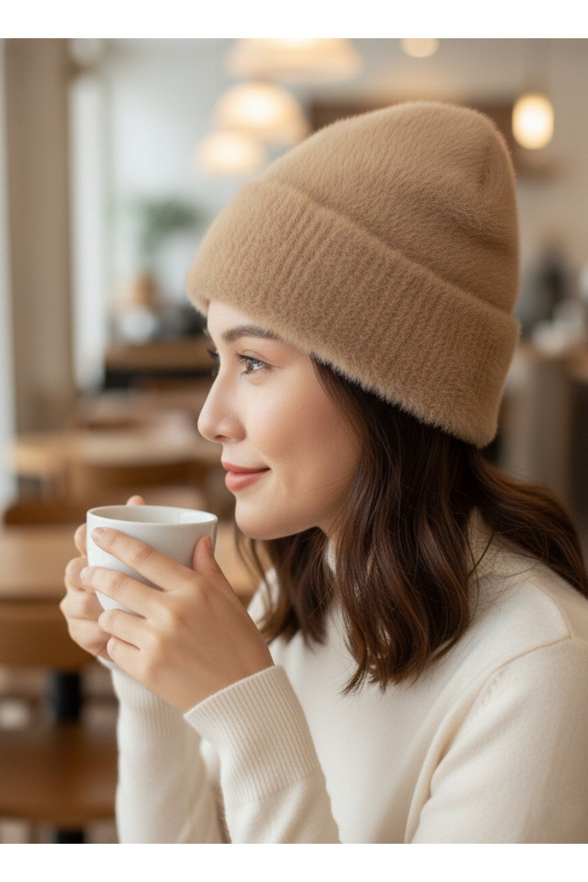 Kadın Tüylü Yumuşak Peluş Bere