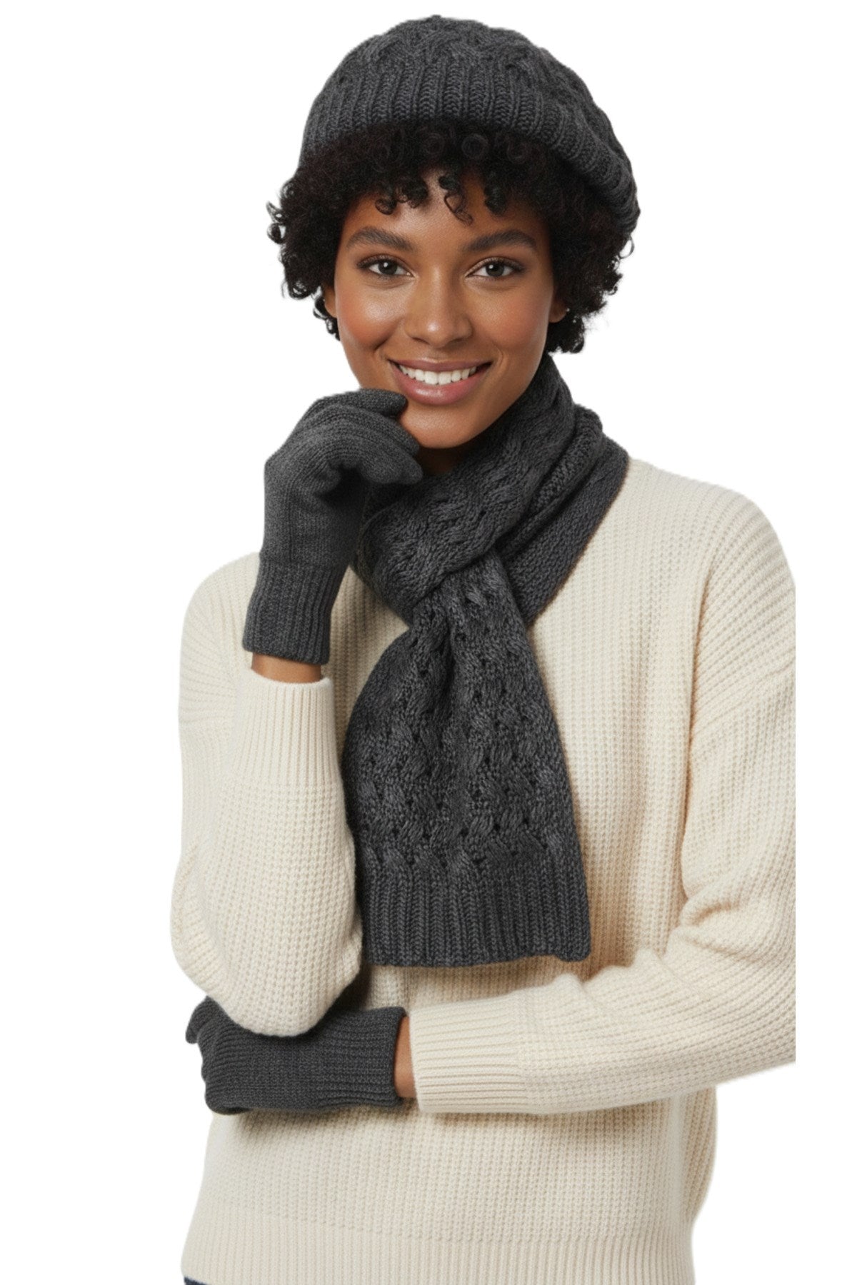 Kadın Kışlık Örgü Bere, Atkı ve Eldiven Takımı