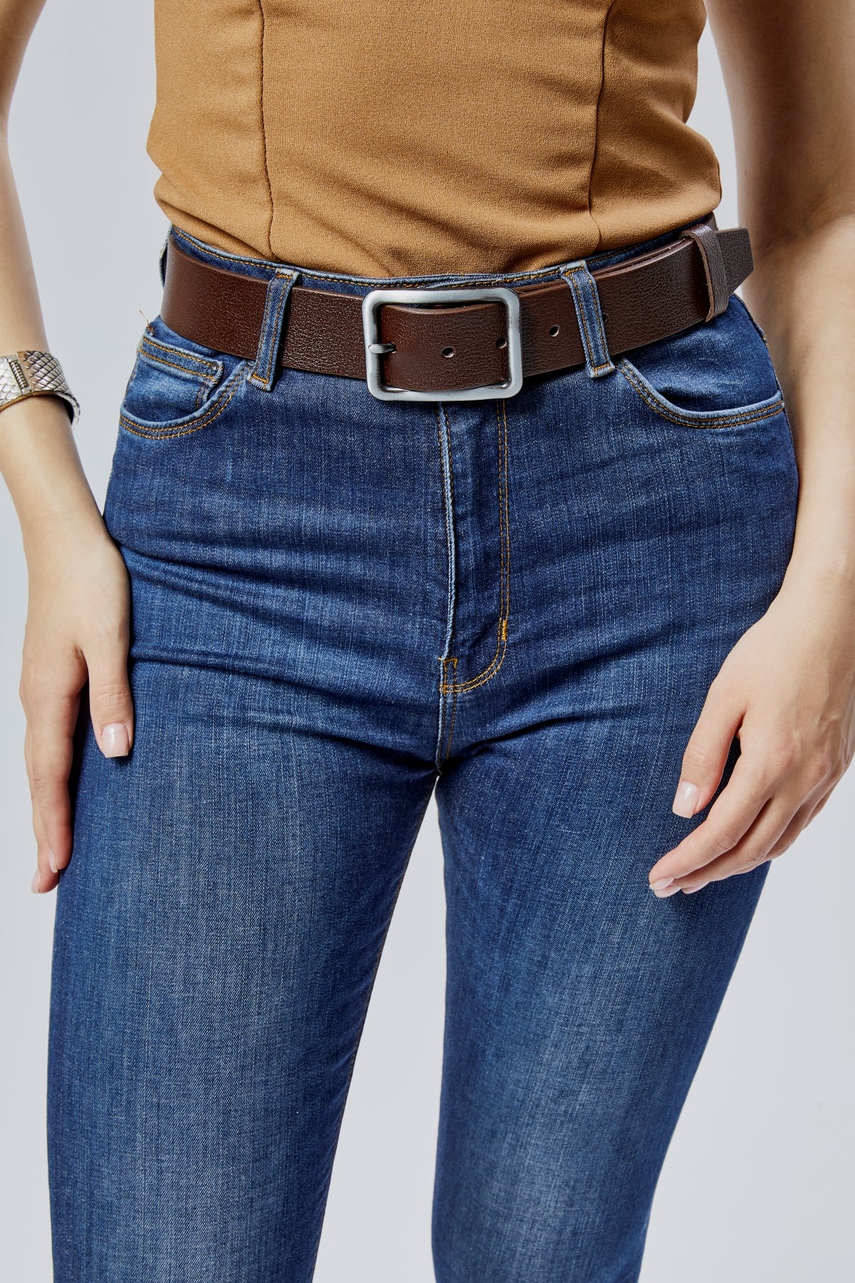 %100 Hakiki Deri Kare Şık Kadın Kemeri 4 Cm