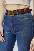 %100 Hakiki Deri Antik Sarı Tokalı Kadın Kemeri 3cm