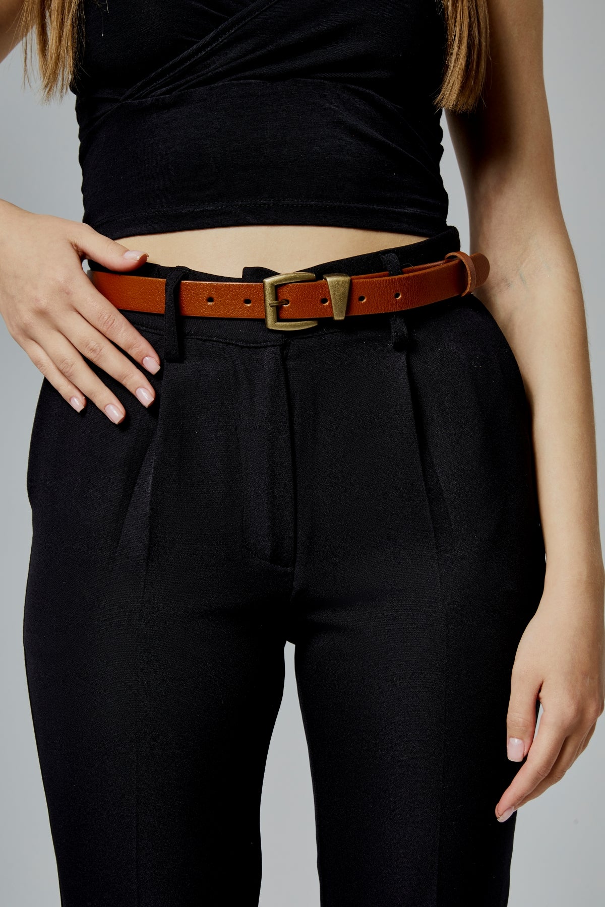 %100 Hakiki Deri Antik Sarı Çapraz Tokalı Şık Kadın Kemeri 2,5 Cm