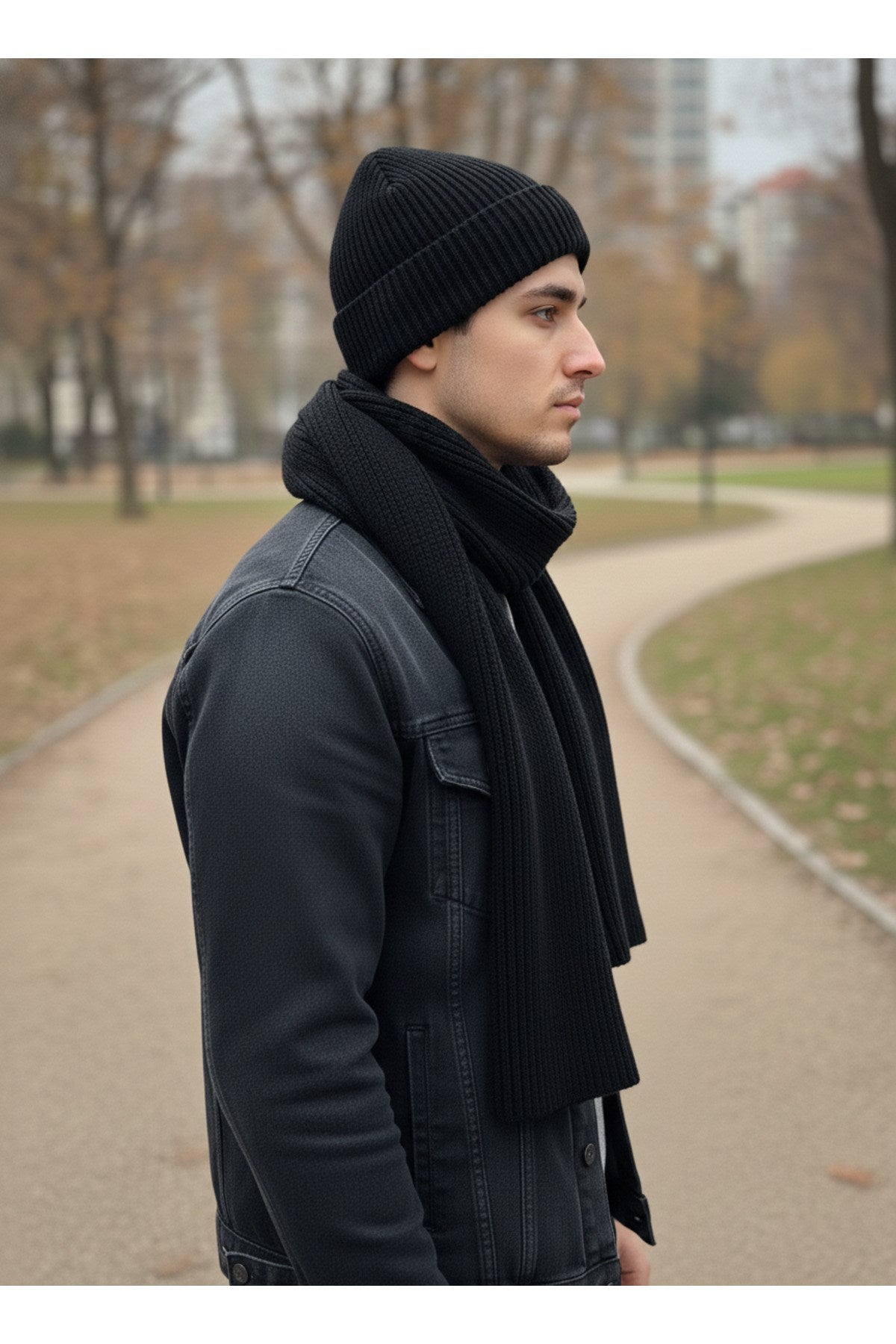 Erkek Yün Kışlık Selanik Örme Bere Atkı İkili Set Takım