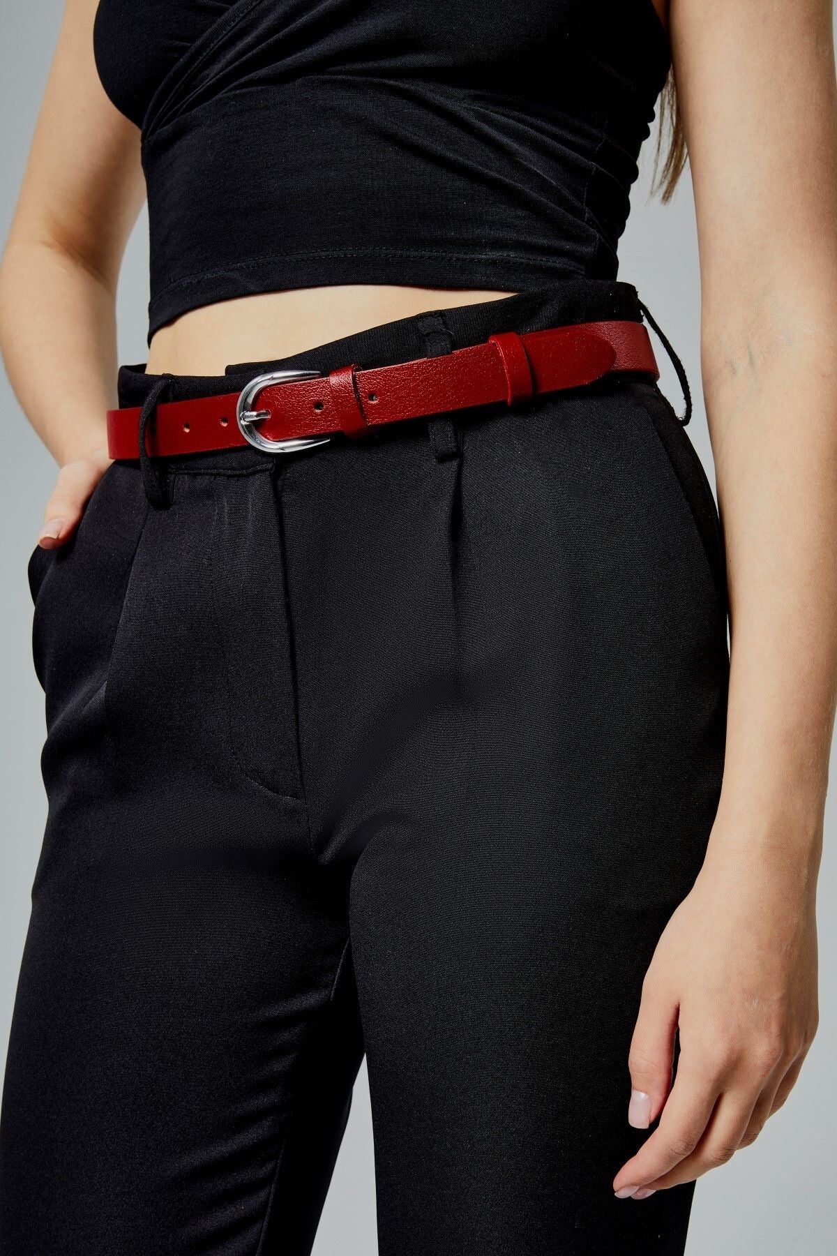 %100 Hakiki Deri Klasik Şık Kadın Kemeri 2,5 Cm