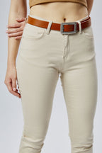 %100 Hakiki Deri Antik Mat Gümüş Tokalı Kadın Kemeri 3cm