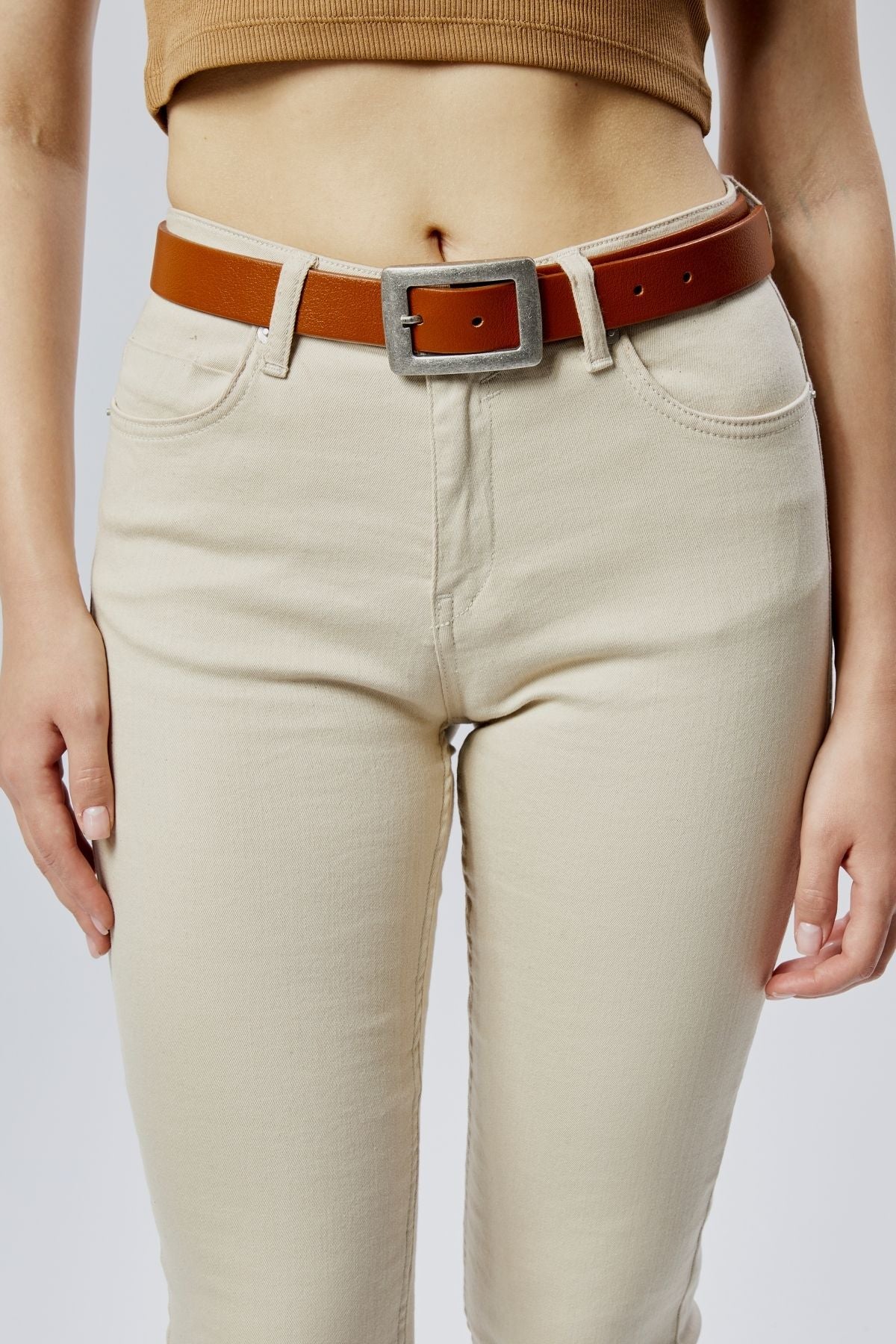 %100 Hakiki Deri Antik Mat Gümüş Tokalı Kadın Kemeri 3cm