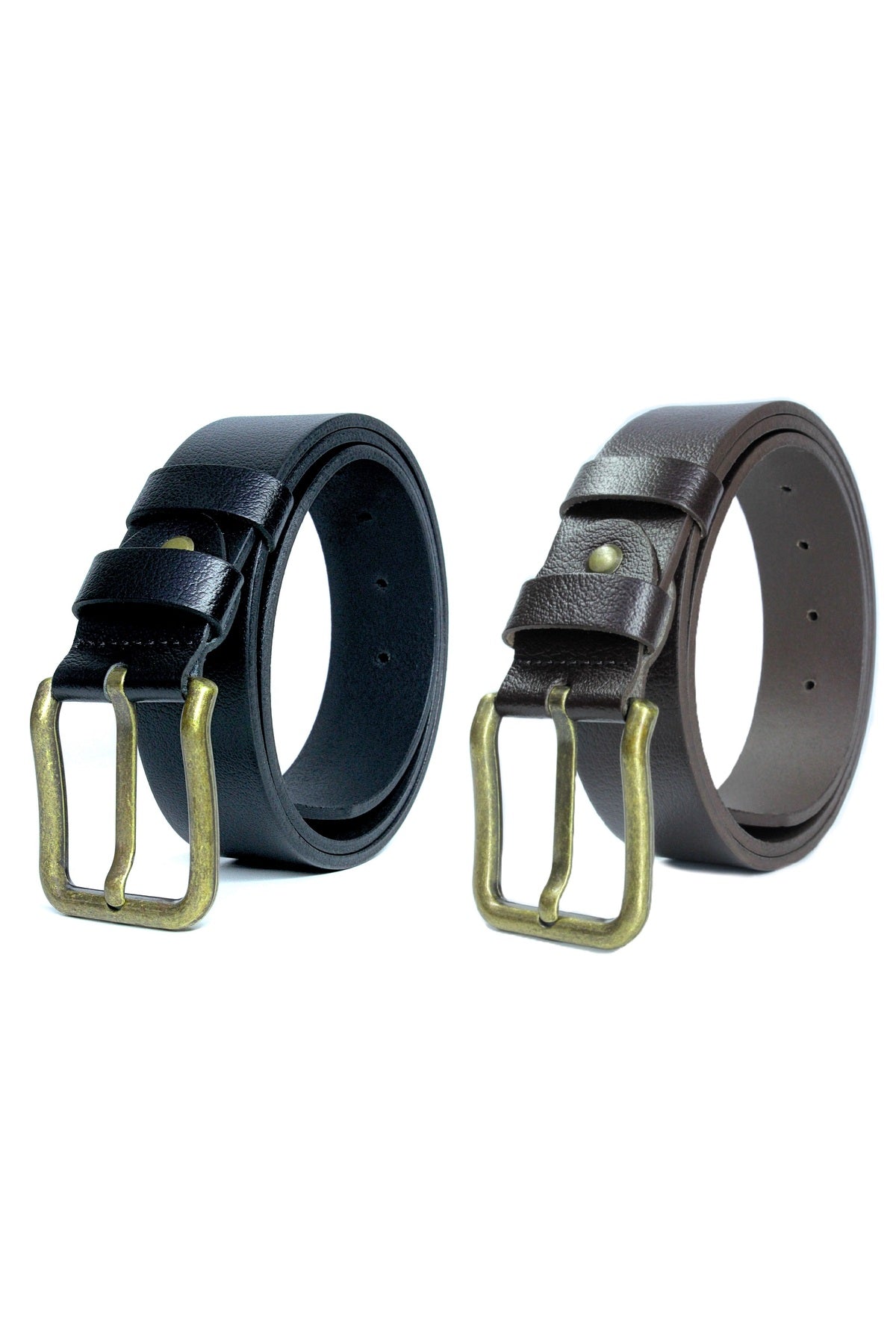2'li %100  Erkek Kemer Sarı Tokalı 4cm
