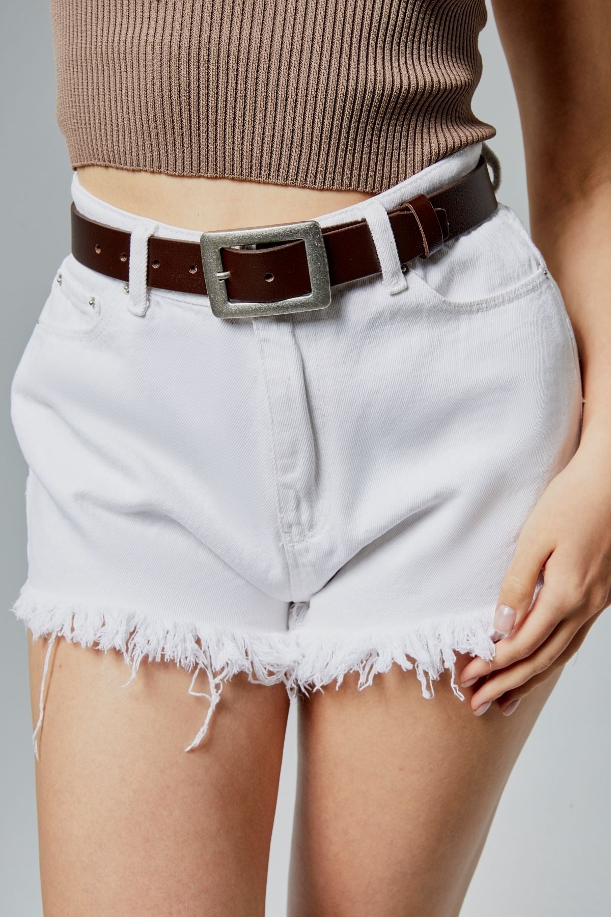 %100 Hakiki Deri Antik Mat Gümüş Tokalı Kadın Kemeri 3cm