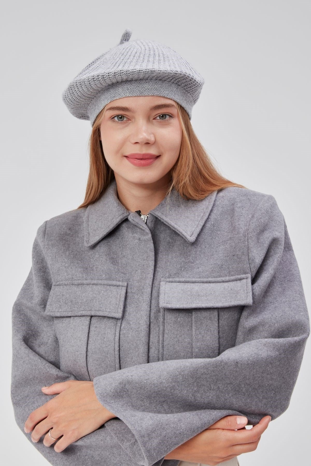 Kadın Kışlık Şık  Fransız Ressam Düz Örgü Bere Şapka