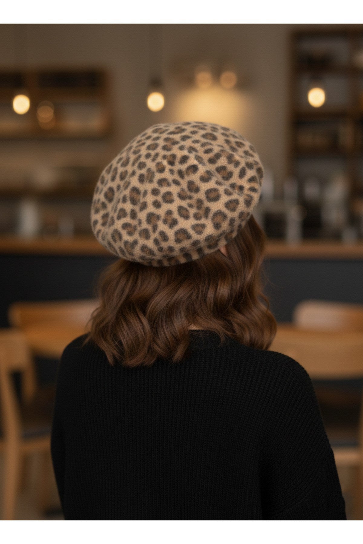 Leopar Fransız Tüylü Peluş Ressam Bere Kadın Şapka