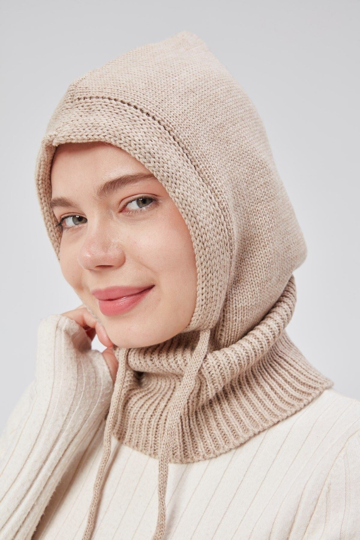 Lüks Kadın Kışlık Balaclava Triko Örme Başlık