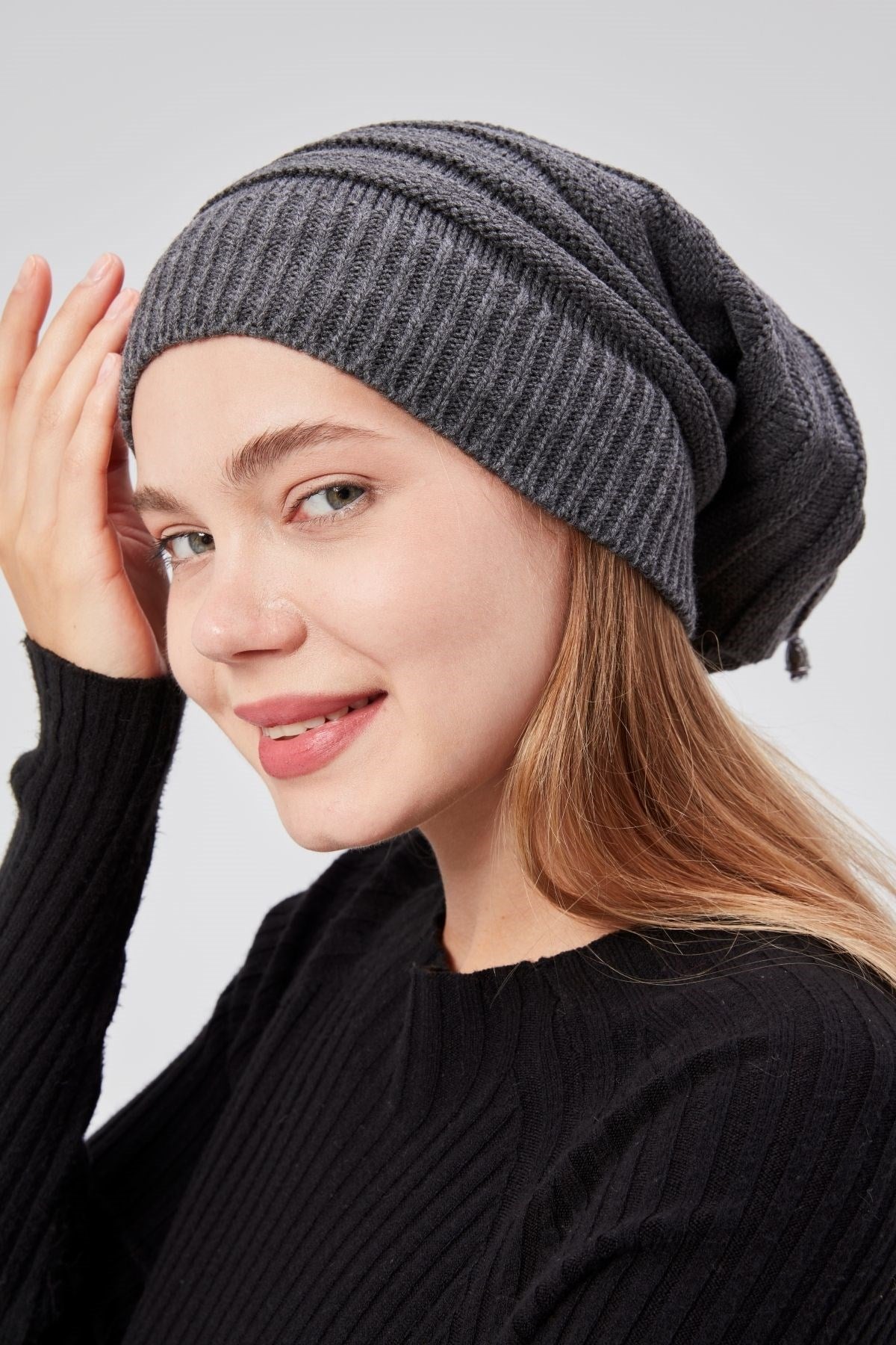 Kadın Triko Örgü Bere Boyunluk Outdoor Boyunluk Kırmızı