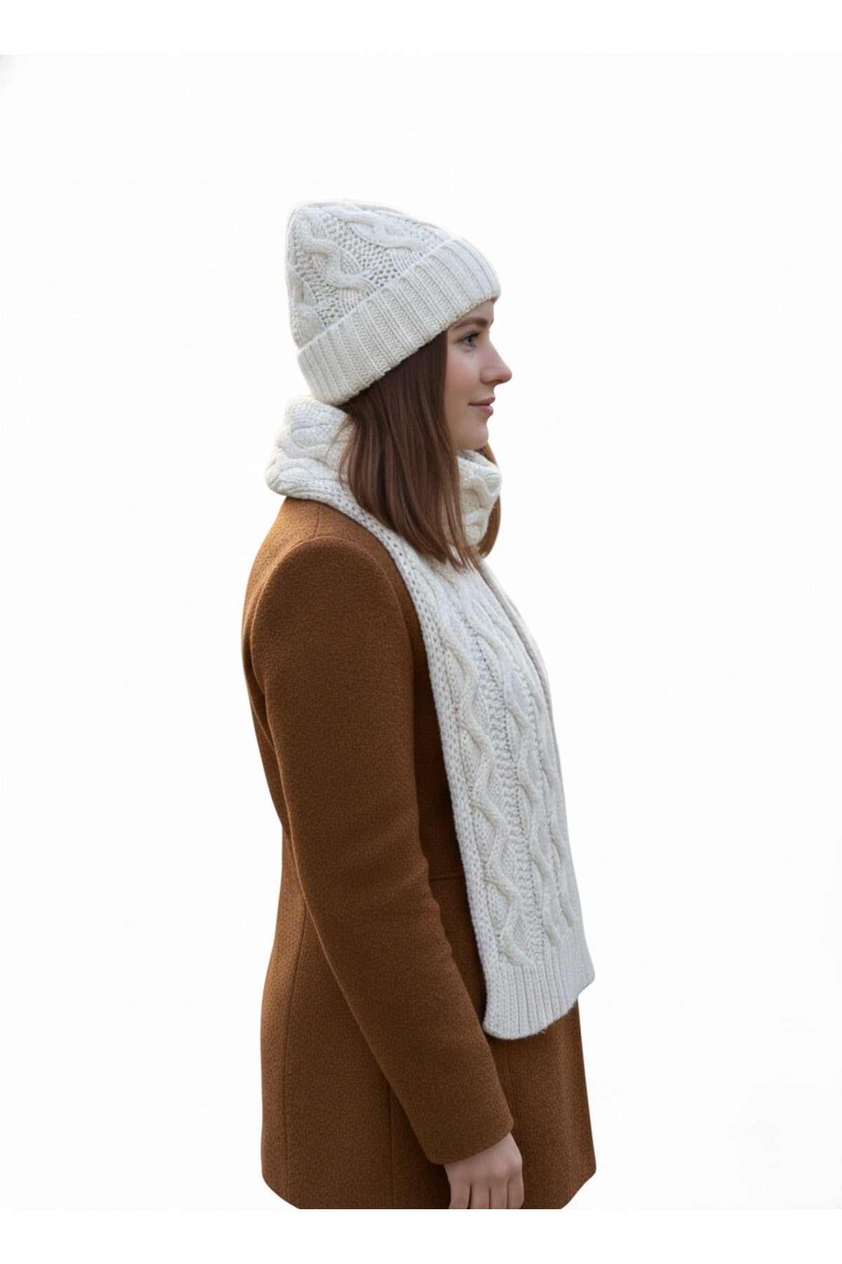 Kadın Yün Kışlık Şık Örme Bere ve Atkı İkili Set Takım