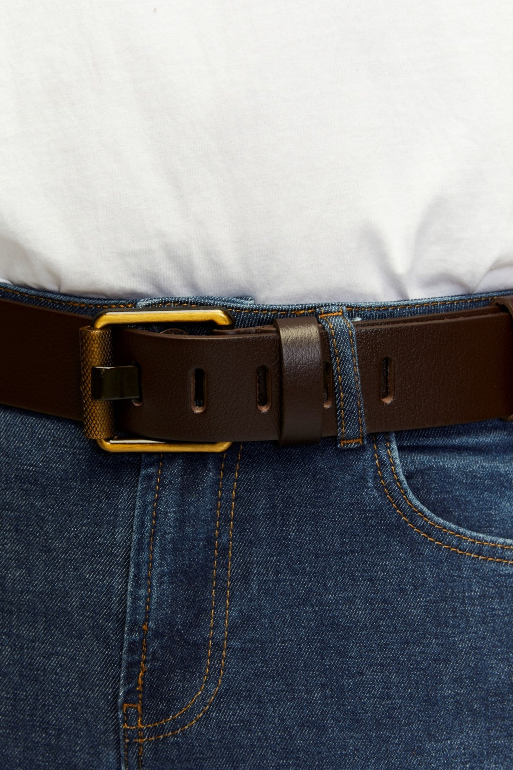 Derikem Erkek %100 Hakiki Deri Sarı Borulu 4,5 Cm Kot Kemeri