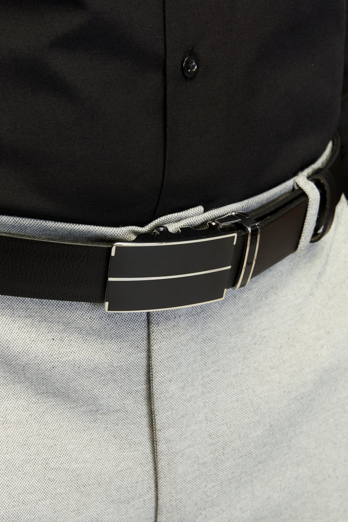 derikem Otomatik Tokalı Deliksiz %100 Hakiki Manda Derisi Klasik Erkek Kemeri Ortadan Çizgili