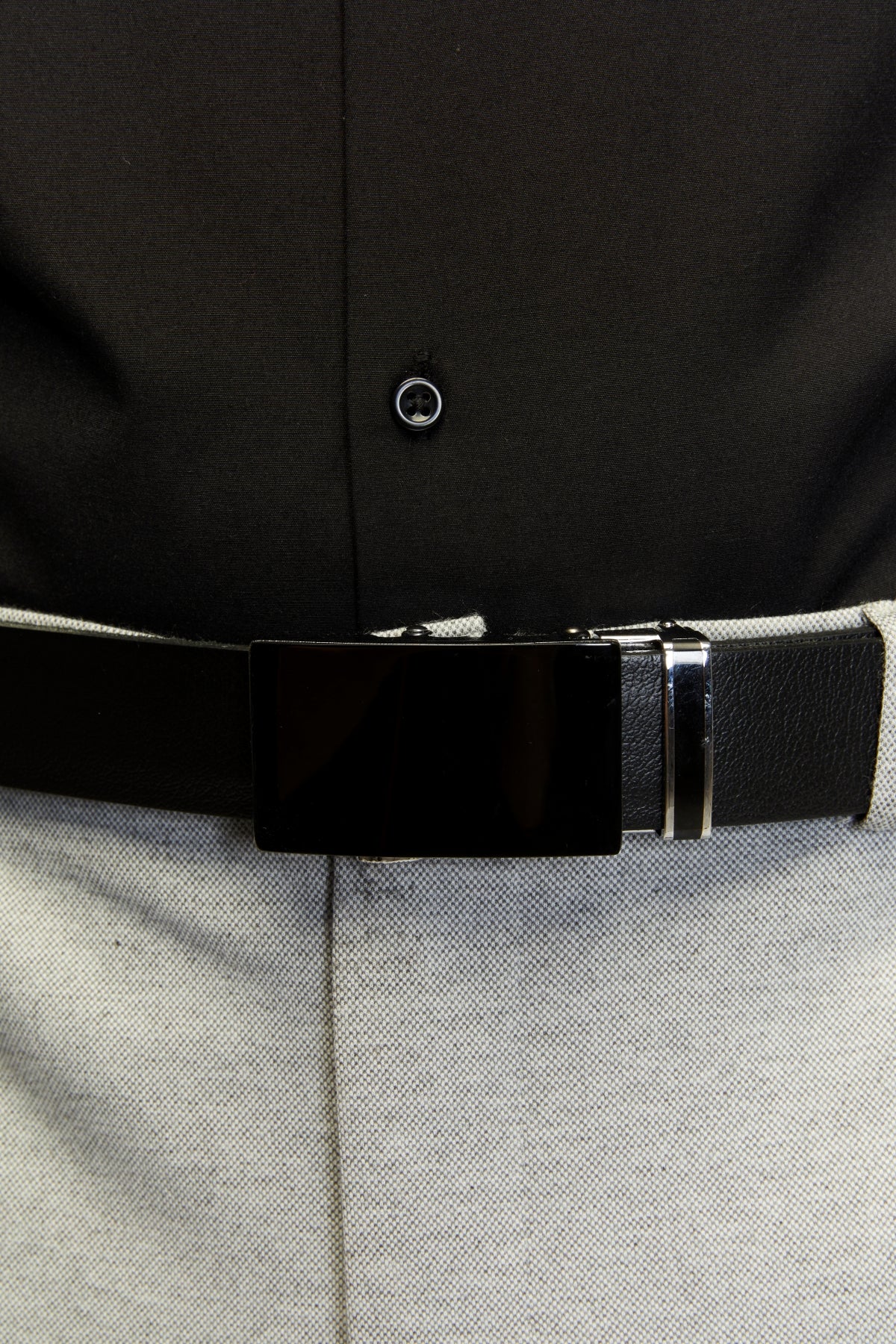 derikem Otomatik Tokalı Deliksiz %100 Hakiki Manda Derisi Klasik Erkek Kemeri Siyah Aynalı