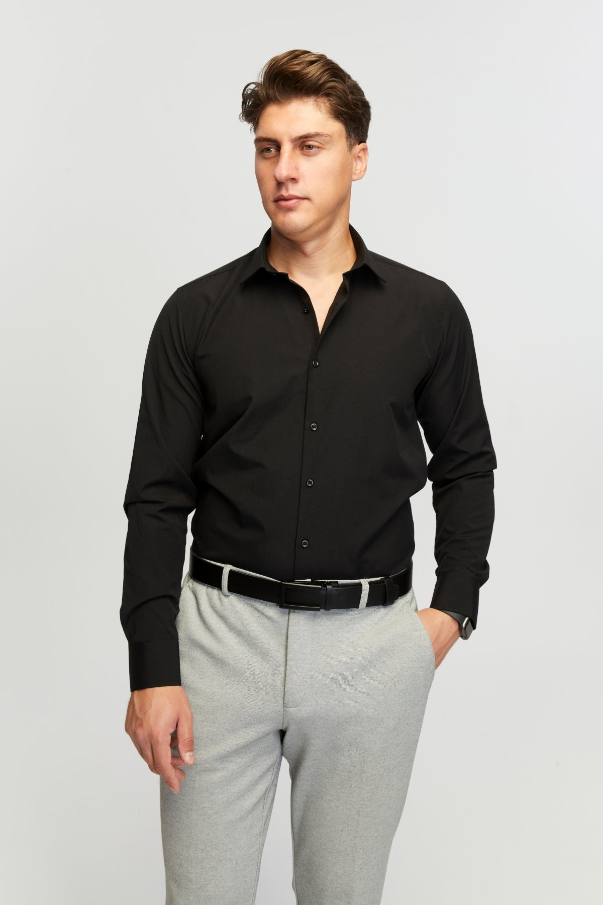 derikem Otomatik Tokalı Deliksiz %100 Hakiki Manda Derisi Klasik Erkek Kemeri U Siyah Boyalı