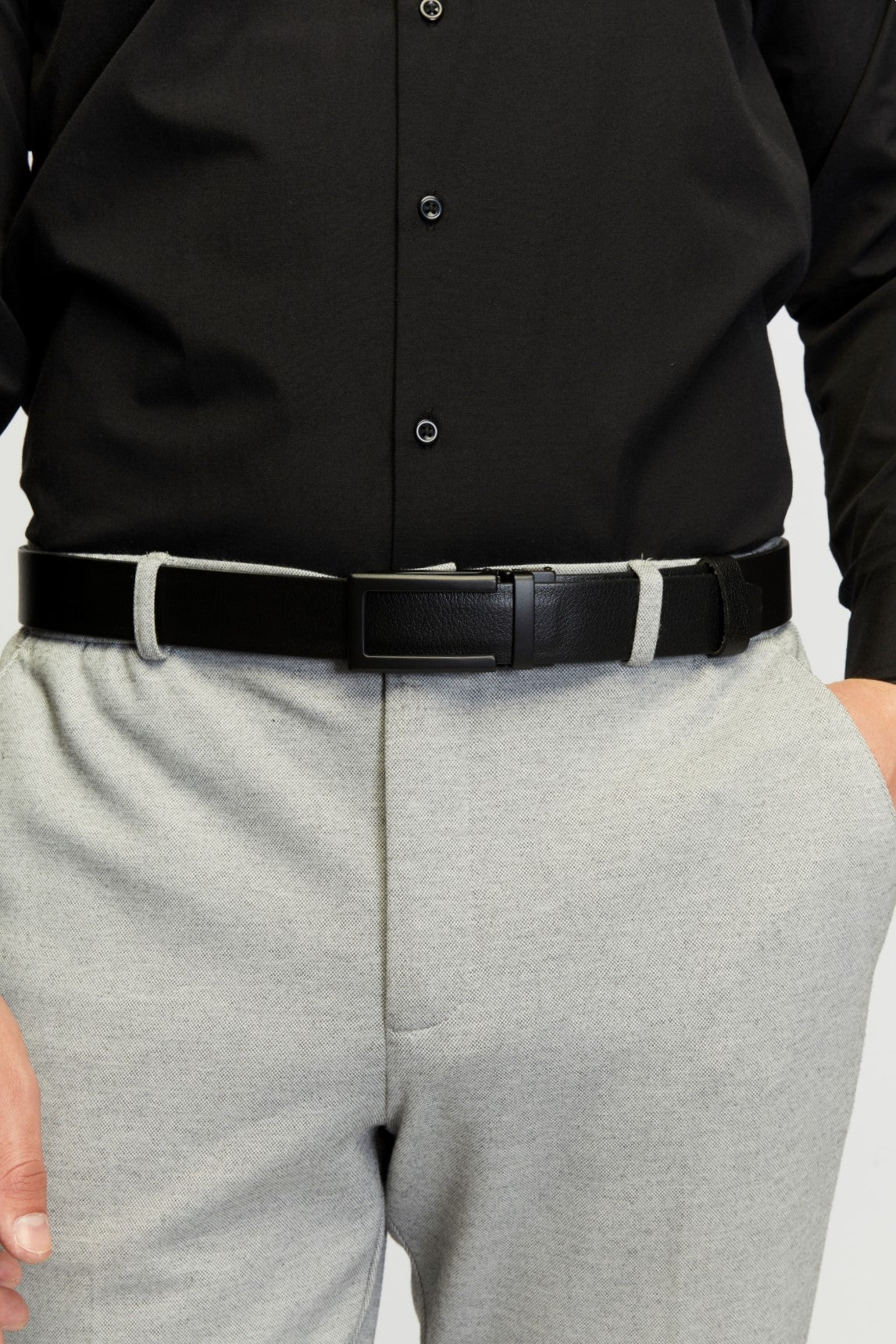 derikem Otomatik Tokalı Deliksiz %100 Hakiki Manda Derisi Klasik Erkek Kemeri U Siyah Boyalı