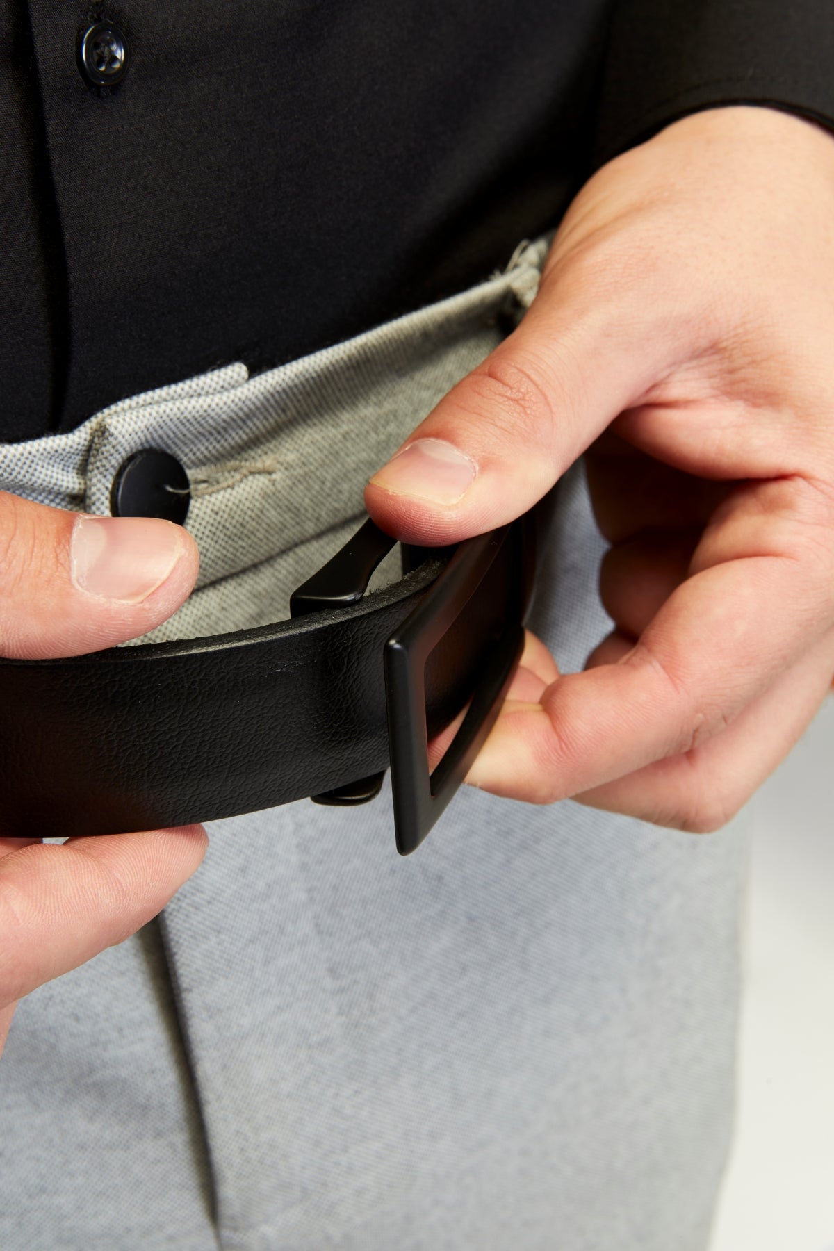 derikem Otomatik Tokalı Deliksiz %100 Hakiki Manda Derisi Klasik Erkek Kemeri U Siyah Boyalı