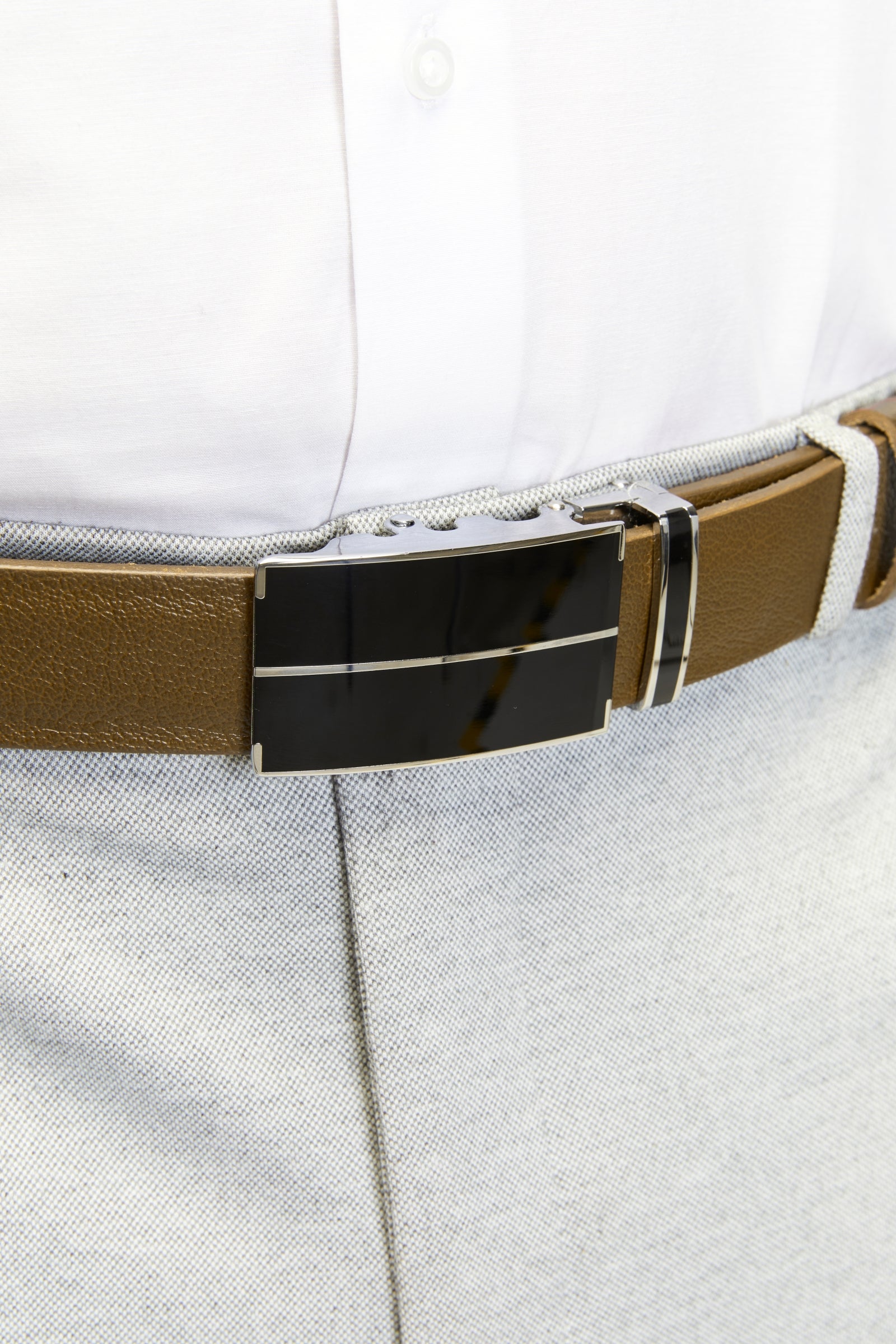 derikem Otomatik Tokalı Deliksiz %100 Hakiki Manda Derisi Klasik Erkek Kemeri Ortadan Çizgili