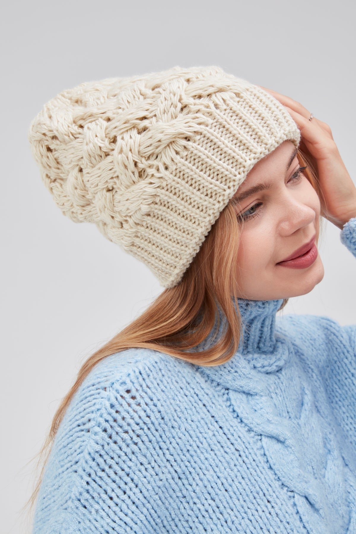 derikem Şık Kadın Saç Örgü Astarlı Triko Bere