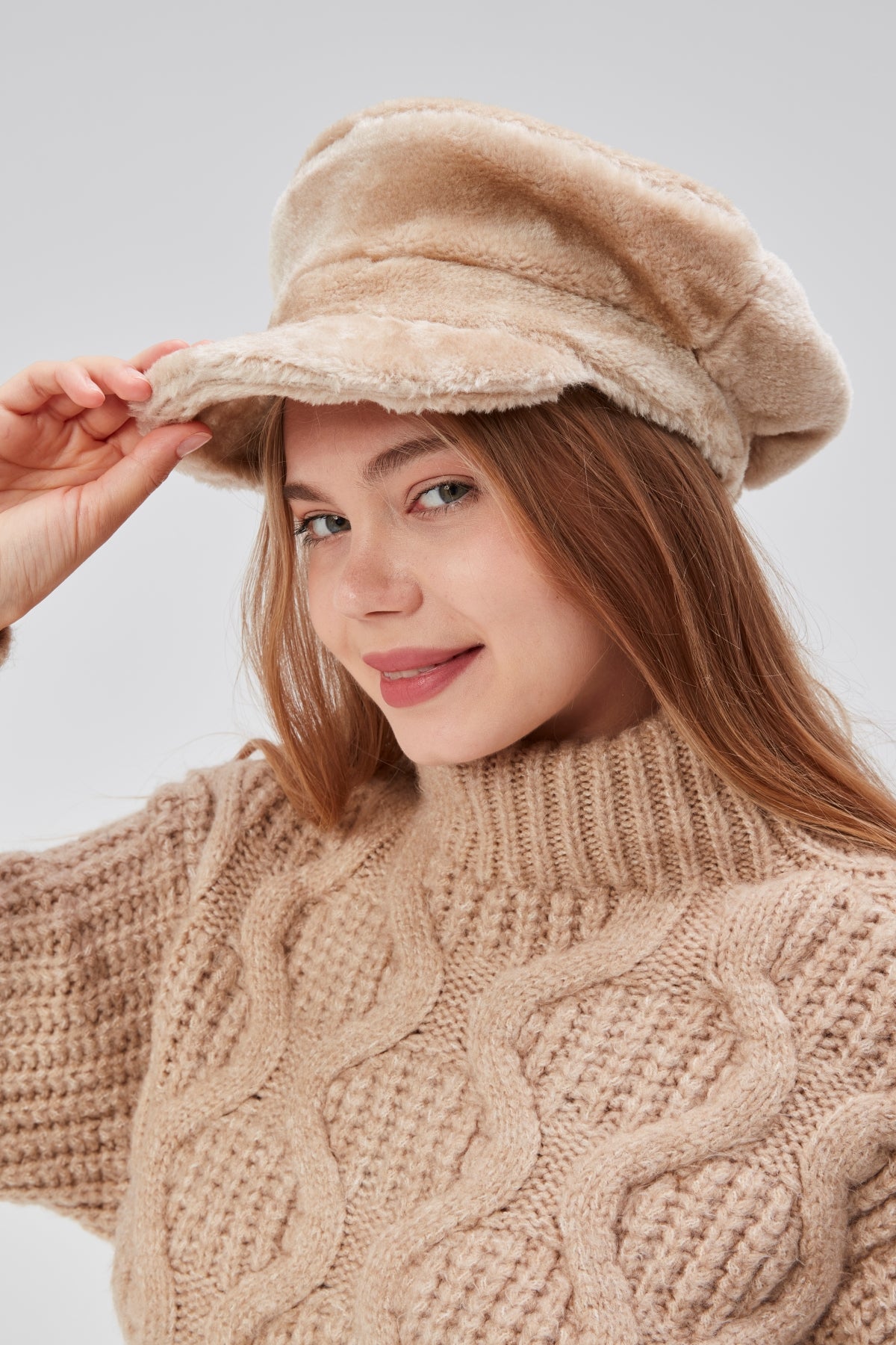 derikem Kadın Peluş Kasket Gazeteci Kışlık Şapka