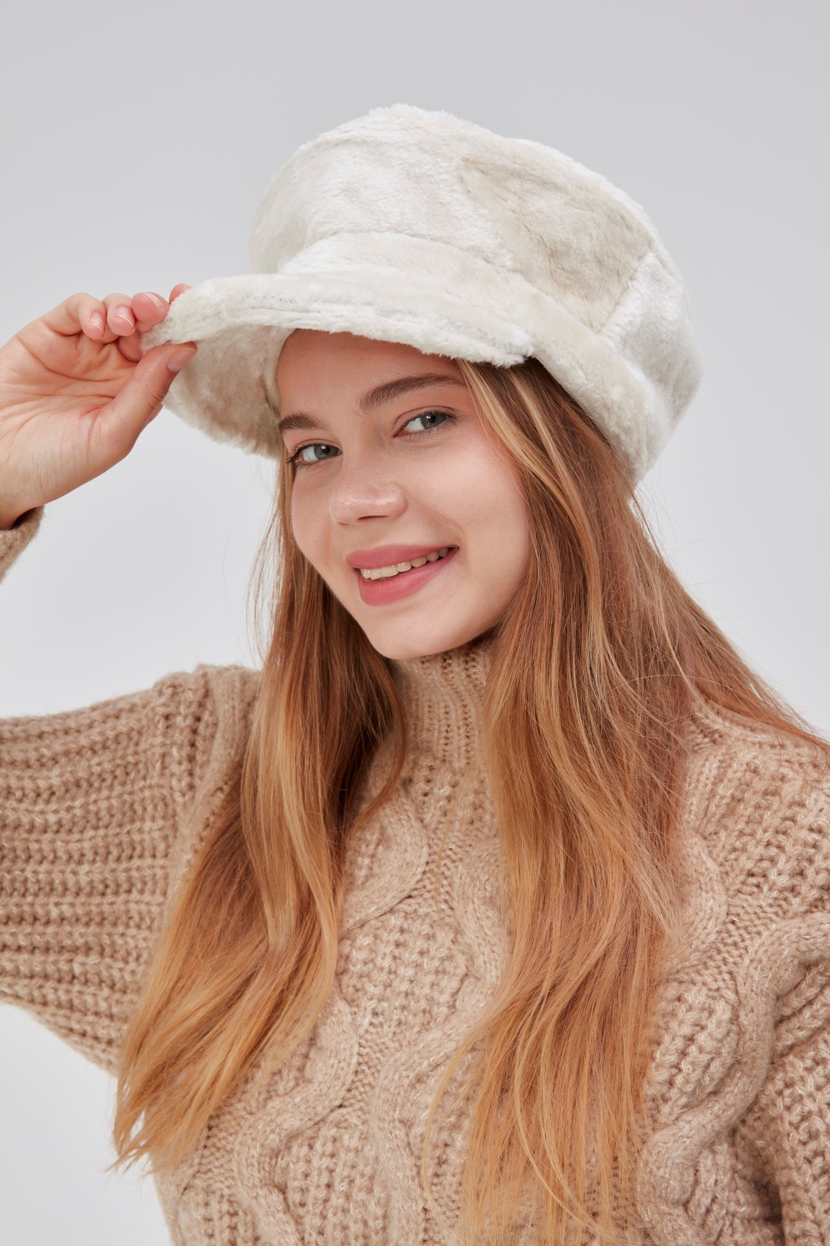 derikem Kadın Peluş Kasket Gazeteci Kışlık Şapka