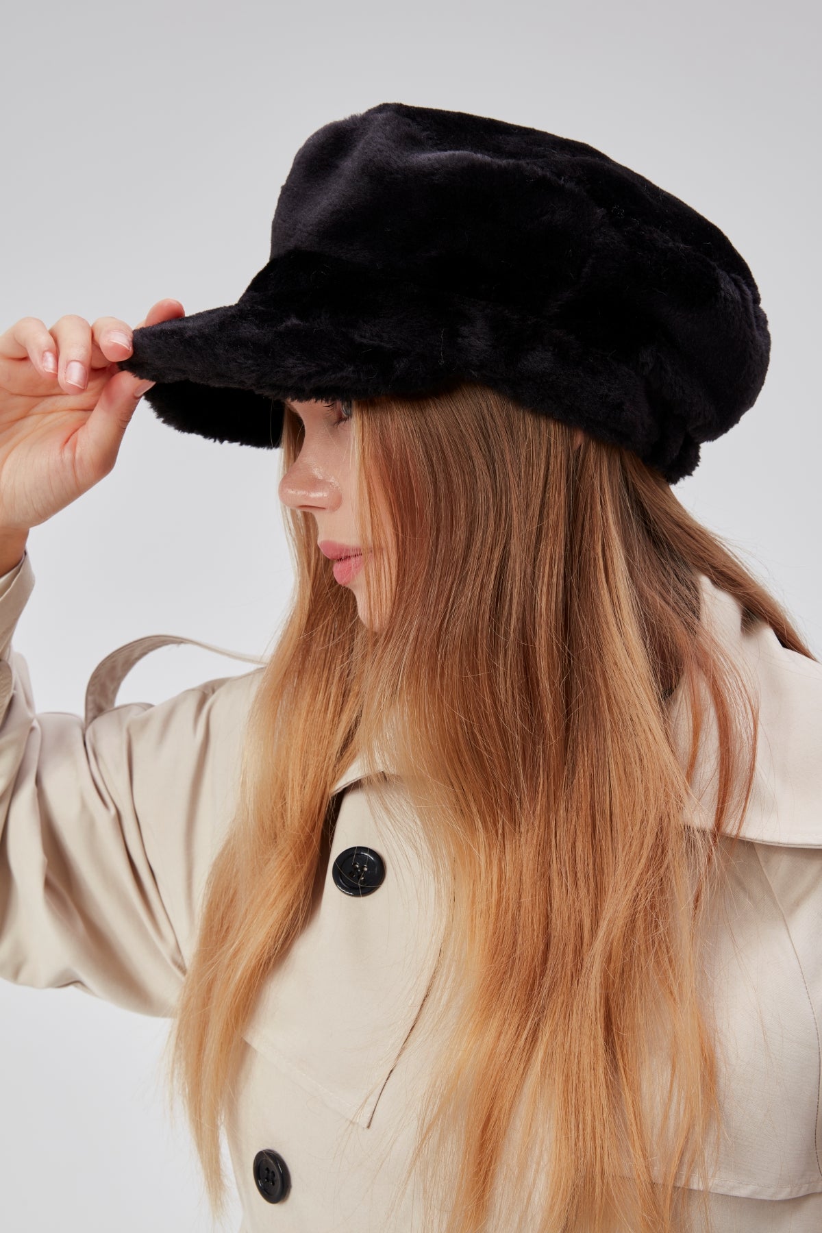 derikem Kadın Peluş Kasket Gazeteci Kışlık Şapka