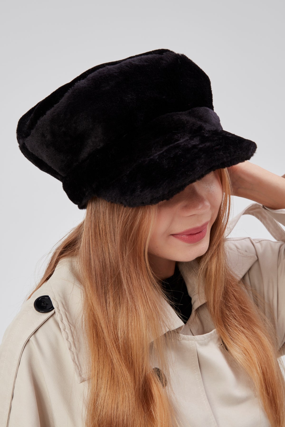 derikem Kadın Peluş Kasket Gazeteci Kışlık Şapka