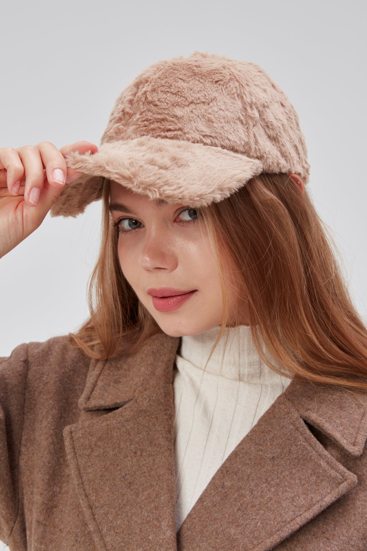 derikem Kışlık Tüylü Kadın Peluş Kep Şapka Bezbol Standart Şapka