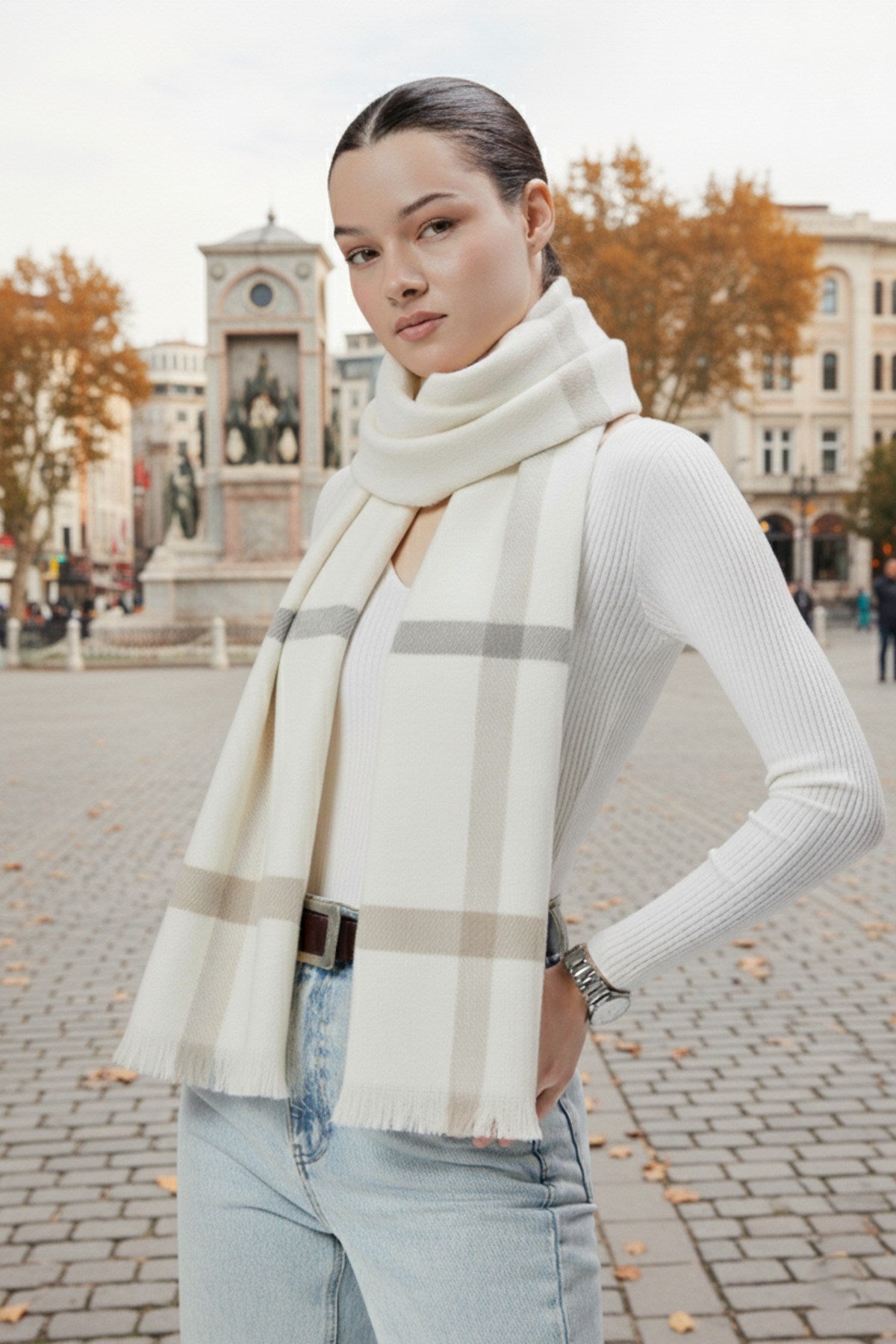 Kadın Yumuşak Dokulu Akrilik Basic Çizgili Kışlık Şal