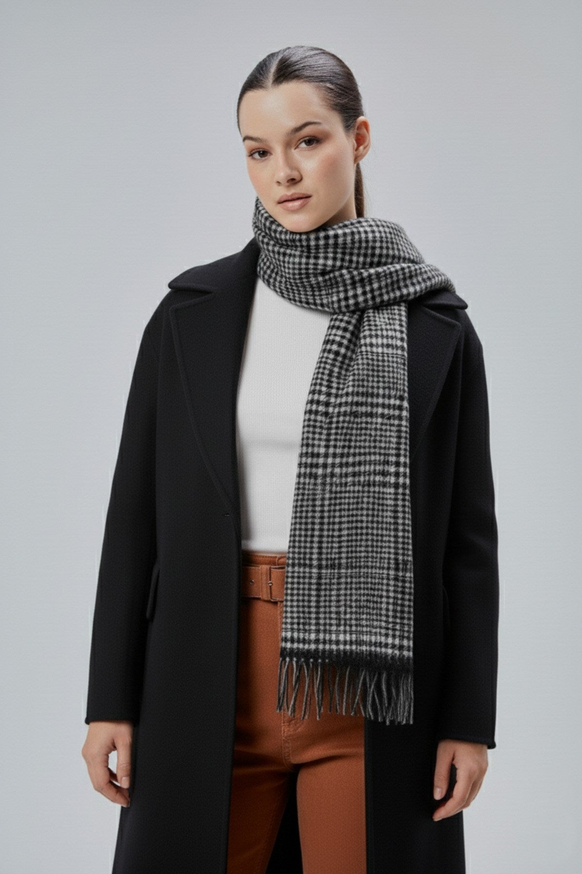 Kadın Yumuşak Dokulu Ekose Model Kışlık Çift Taraflı Şal Atkı