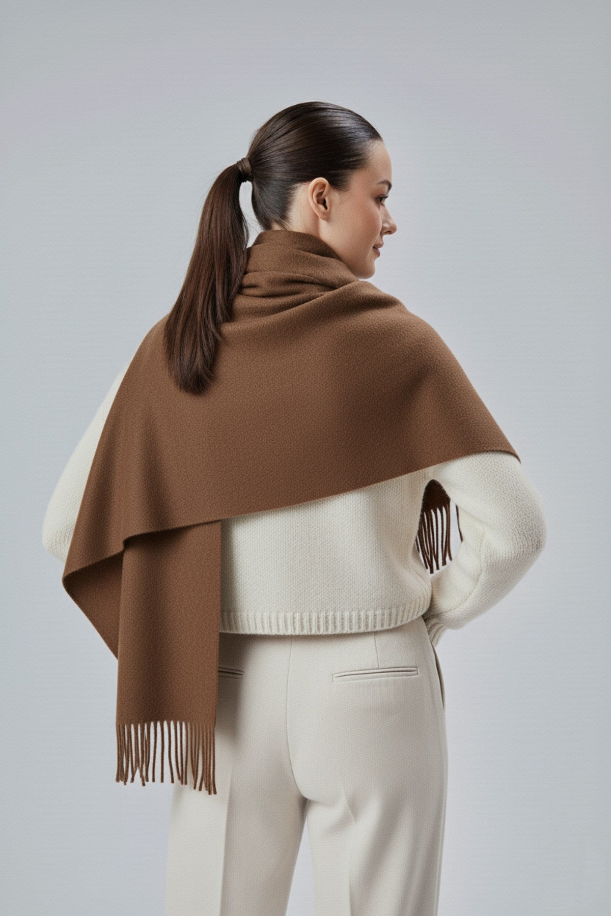 Kadın Yumuşak Dokulu Akrilik Basic Kışlık Şal Kahverengi