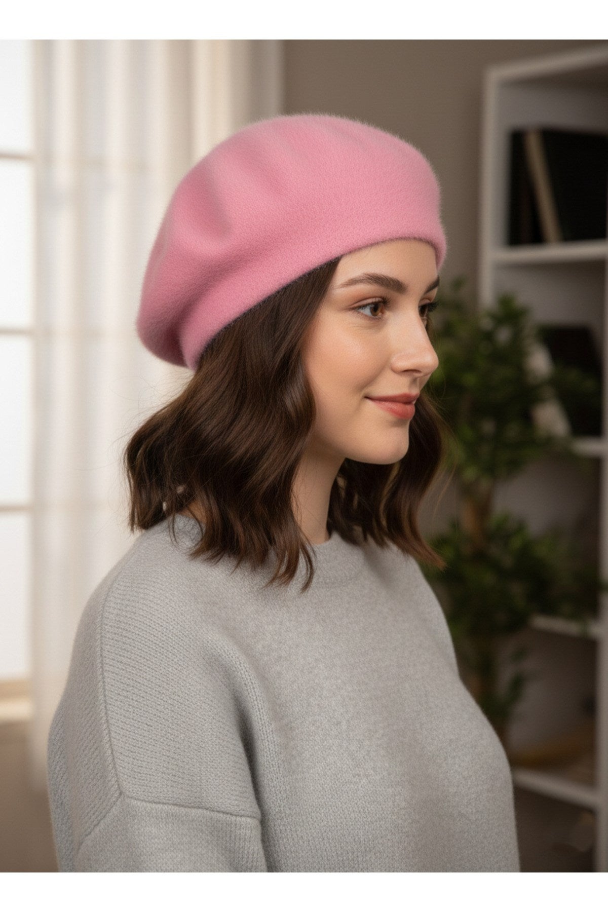 Fransız Tüylü Peluş Ressam Bere Kadın Şapka