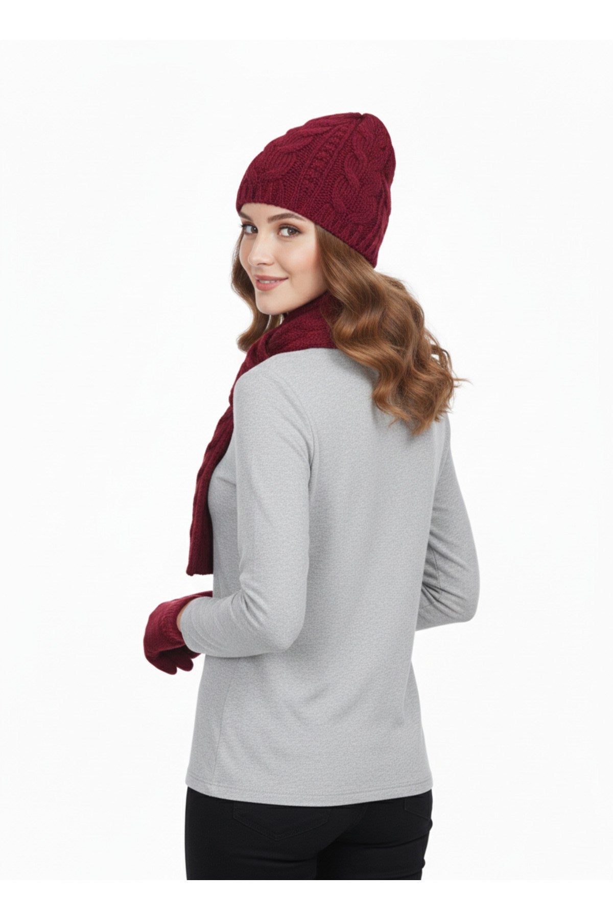 Kadın Kışlık Lüks Örgü Bere, Atkı ve Eldiven Takımı