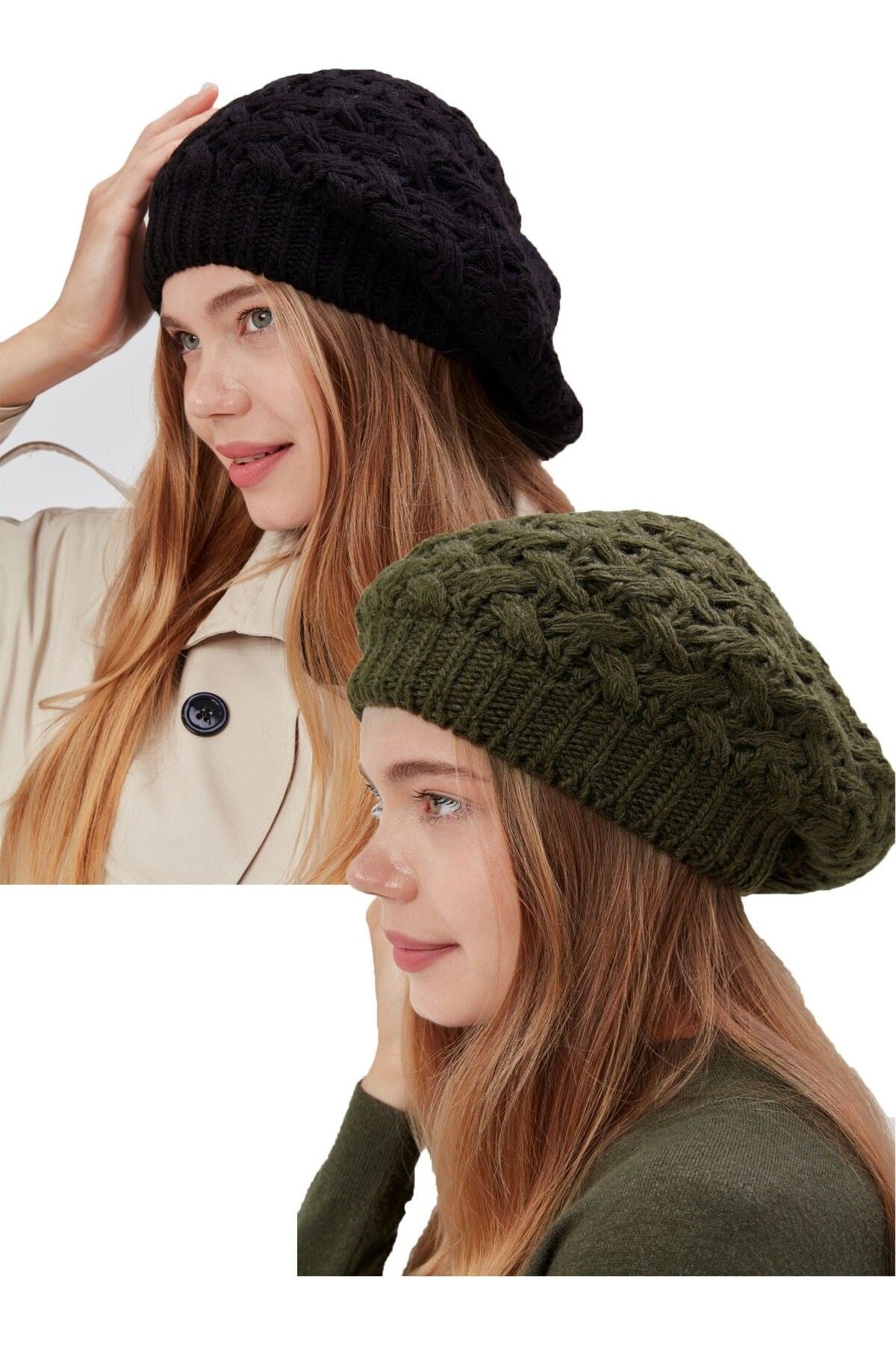 2li Kadın Kışlık Şık Triko Ressam Örgü Bere 2 Adet