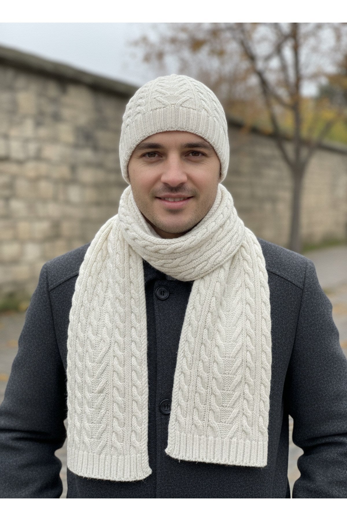 Erkek Yün Kışlık Örme Bere Atkı İkili Set Takım