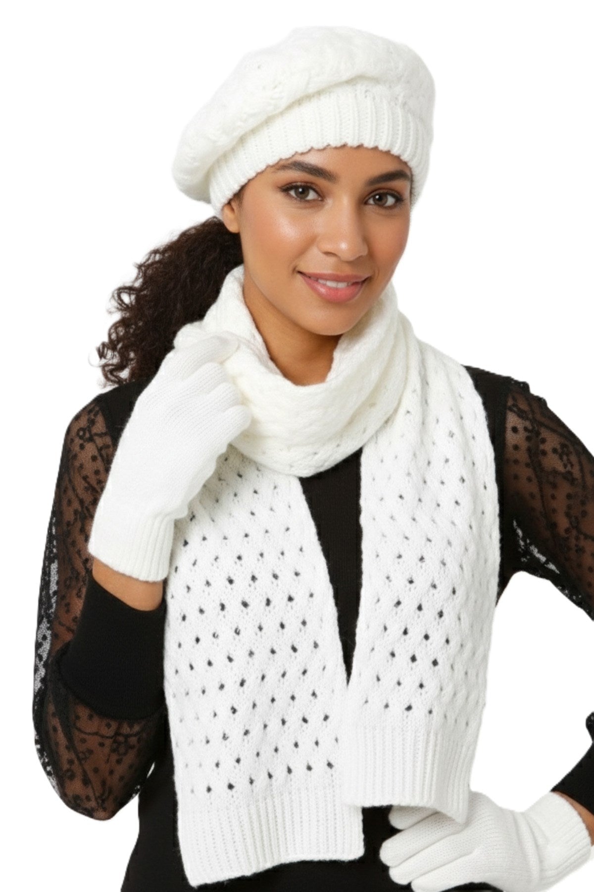 Kadın Kışlık Örgü Bere, Atkı ve Eldiven Takımı