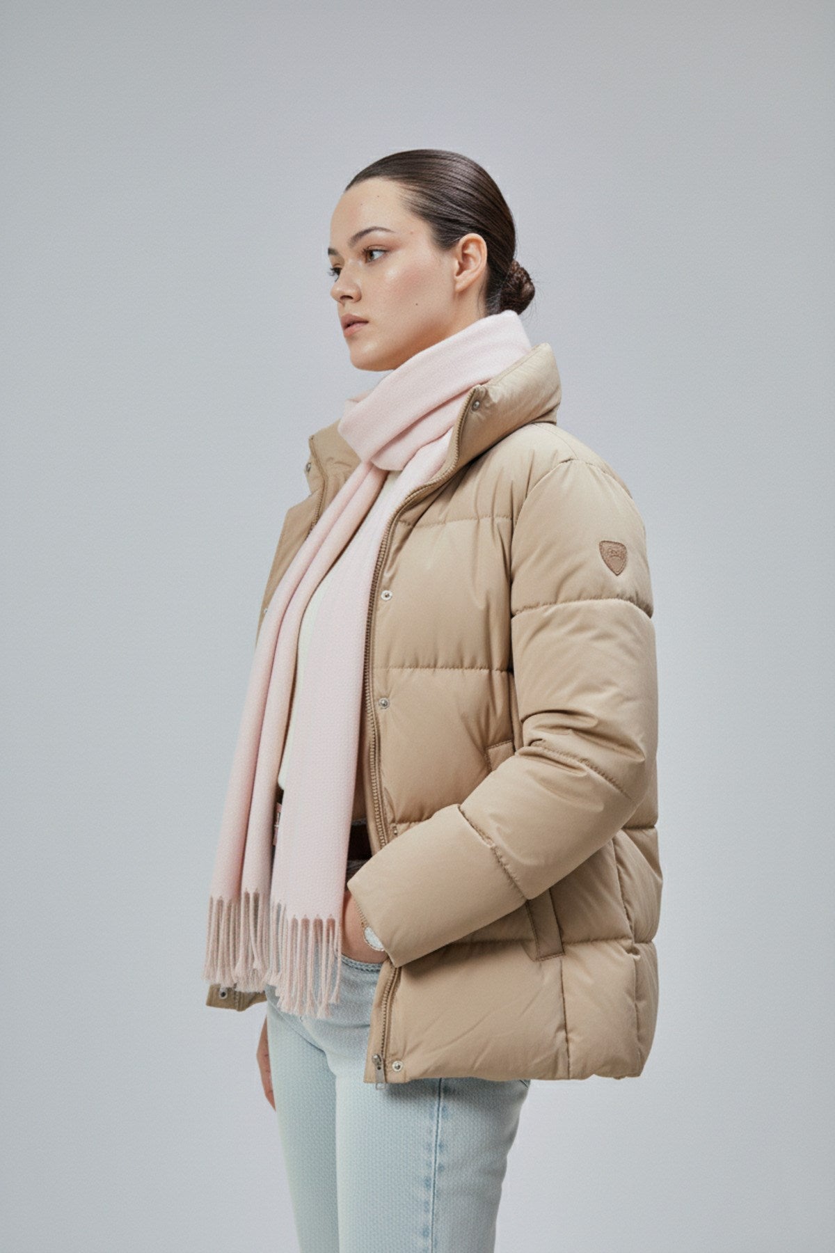 Kadın Yumuşak Dokulu Akrilik Basic Kışlık Şal Pudra