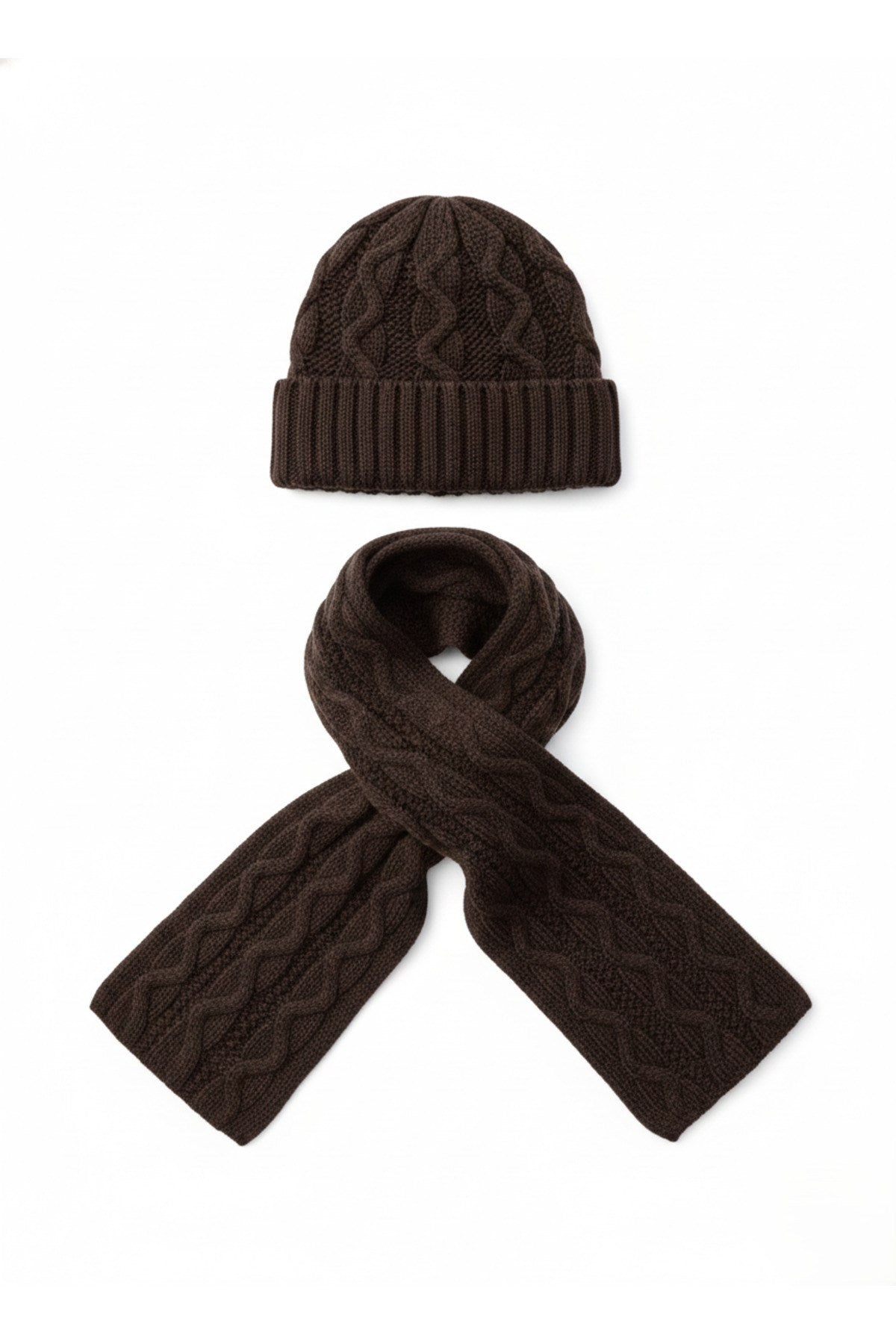 Kadın Yün Kışlık Şık Örme Bere ve Atkı İkili Set Takım