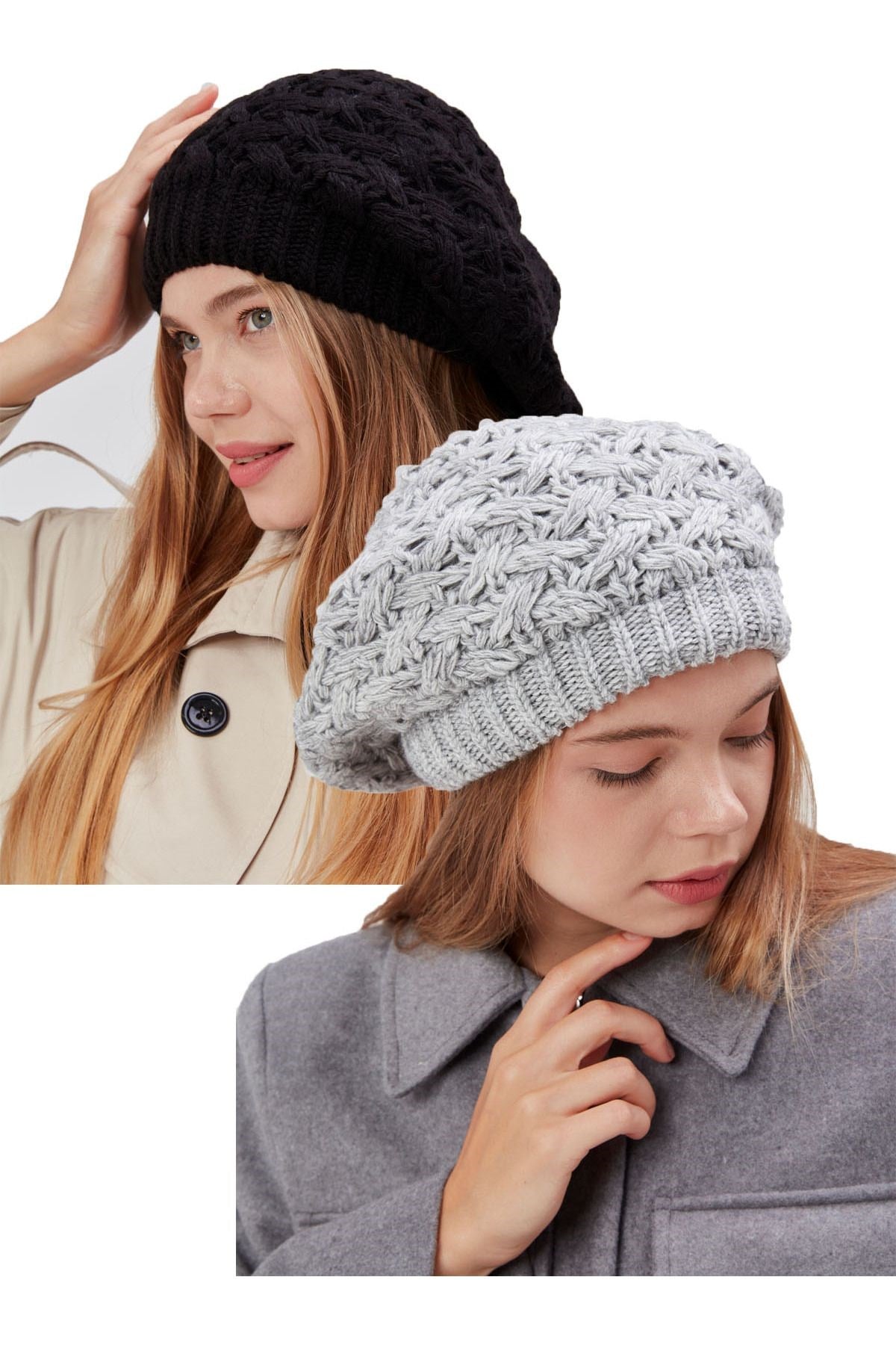 2li Kadın Kışlık Şık Triko Ressam Örgü Bere 2 Adet