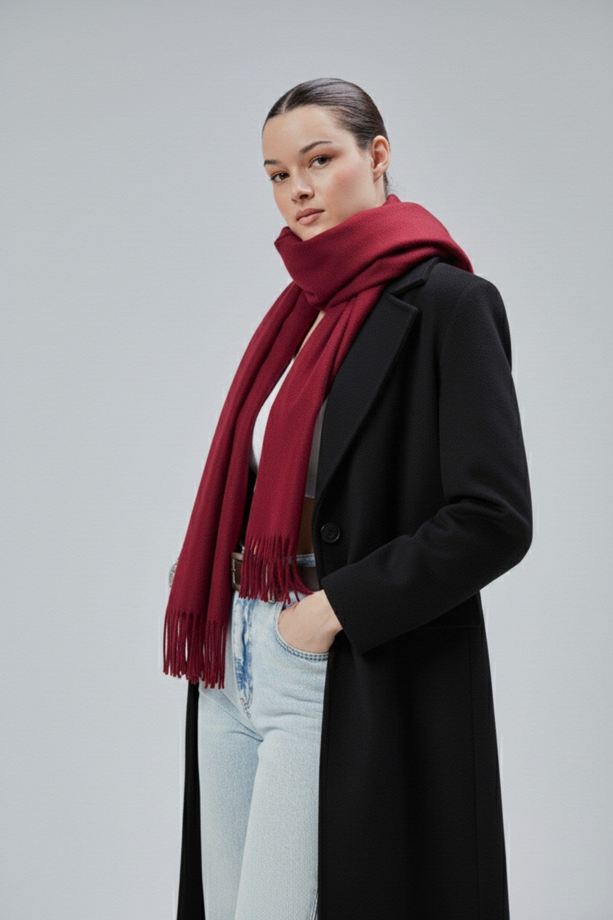 Kadın Yumuşak Dokulu Akrilik Basic Kışlık Şal Bordo