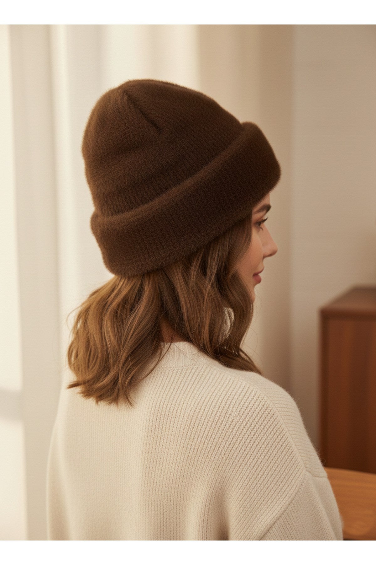 Kadın Tüylü Yumuşak Peluş Bere