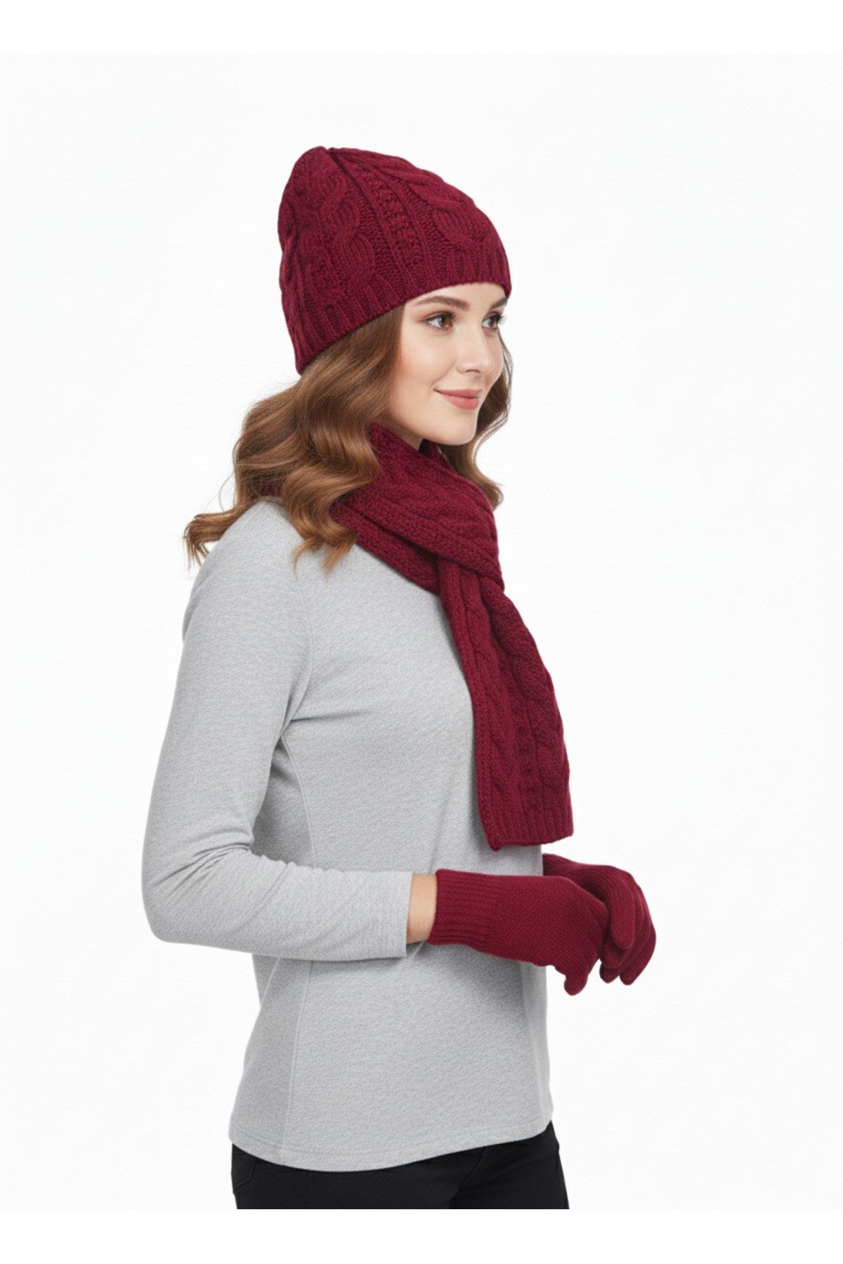 Kadın Kışlık Lüks Örgü Bere, Atkı ve Eldiven Takımı