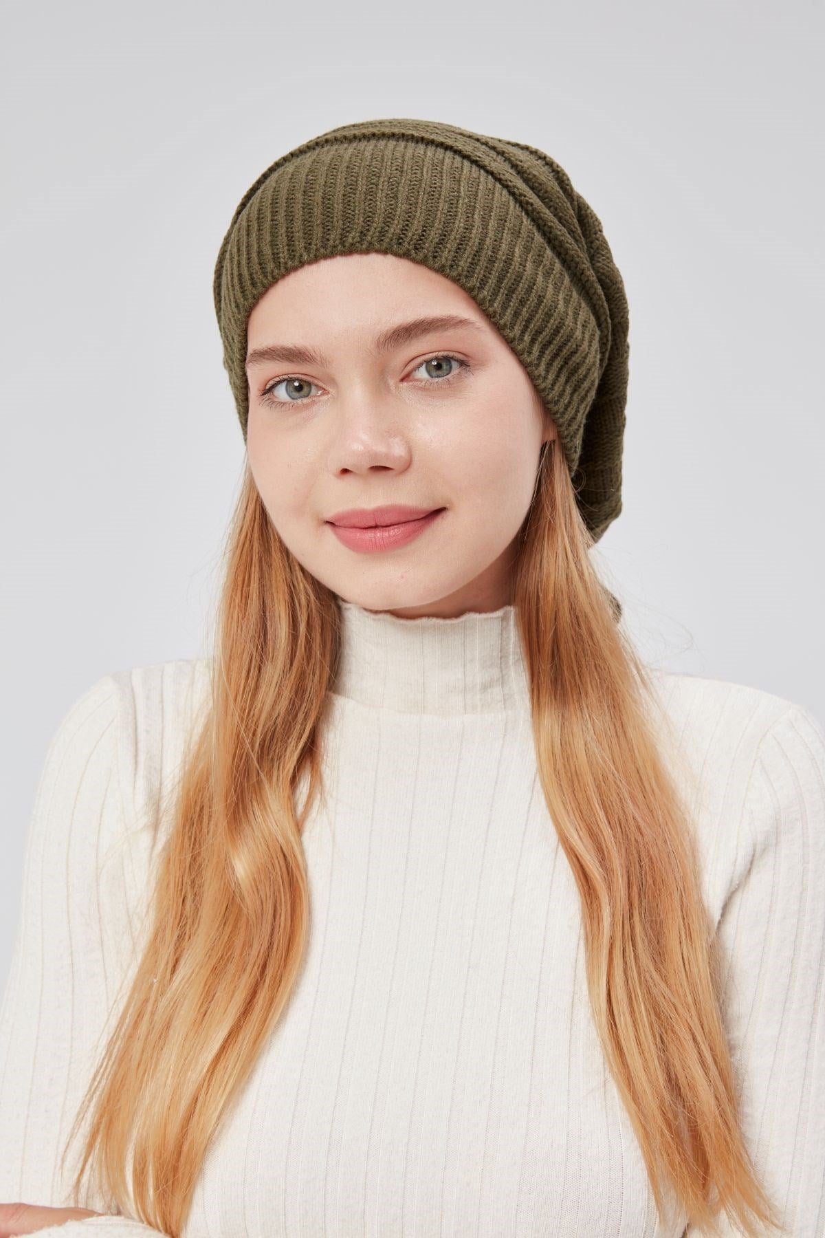 Kadın Triko Örgü Bere Boyunluk Outdoor Boyunluk Yeşil