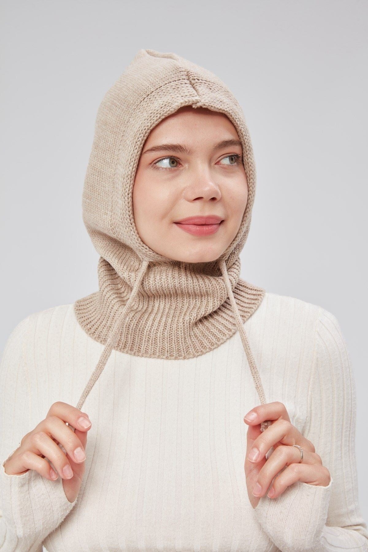 Lüks Kadın Kışlık Balaclava Triko Örme Başlık