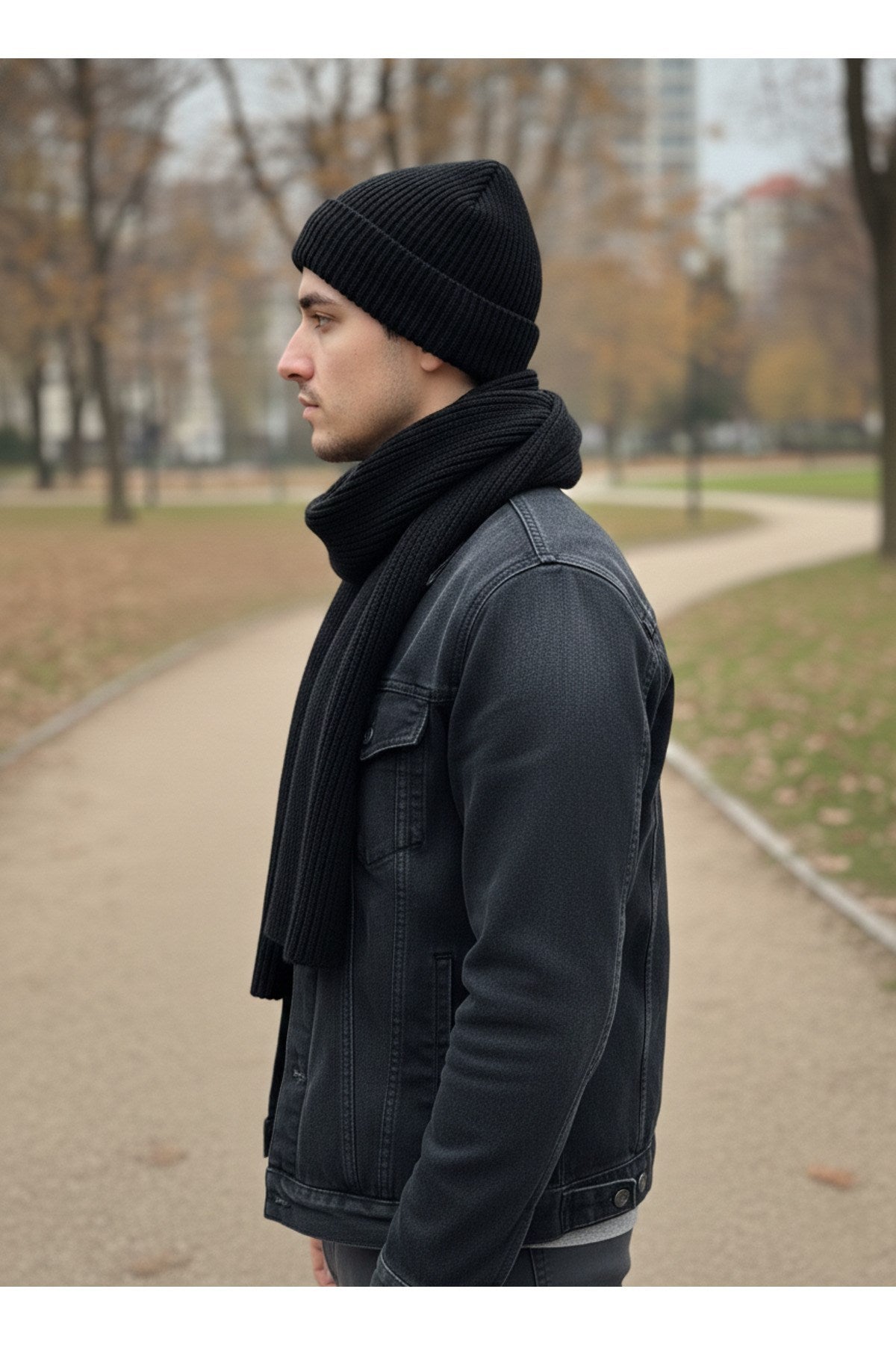 Erkek Yün Kışlık Selanik Örme Bere Atkı İkili Set Takım