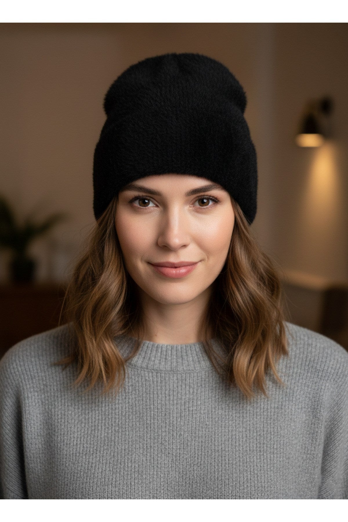 Kadın Tüylü Yumuşak Peluş Bere