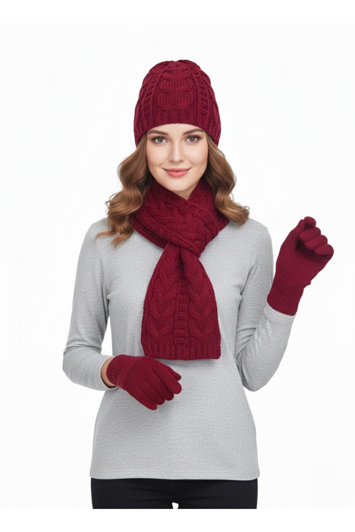 Kadın Kışlık Lüks Örgü Bere, Atkı ve Eldiven Takımı